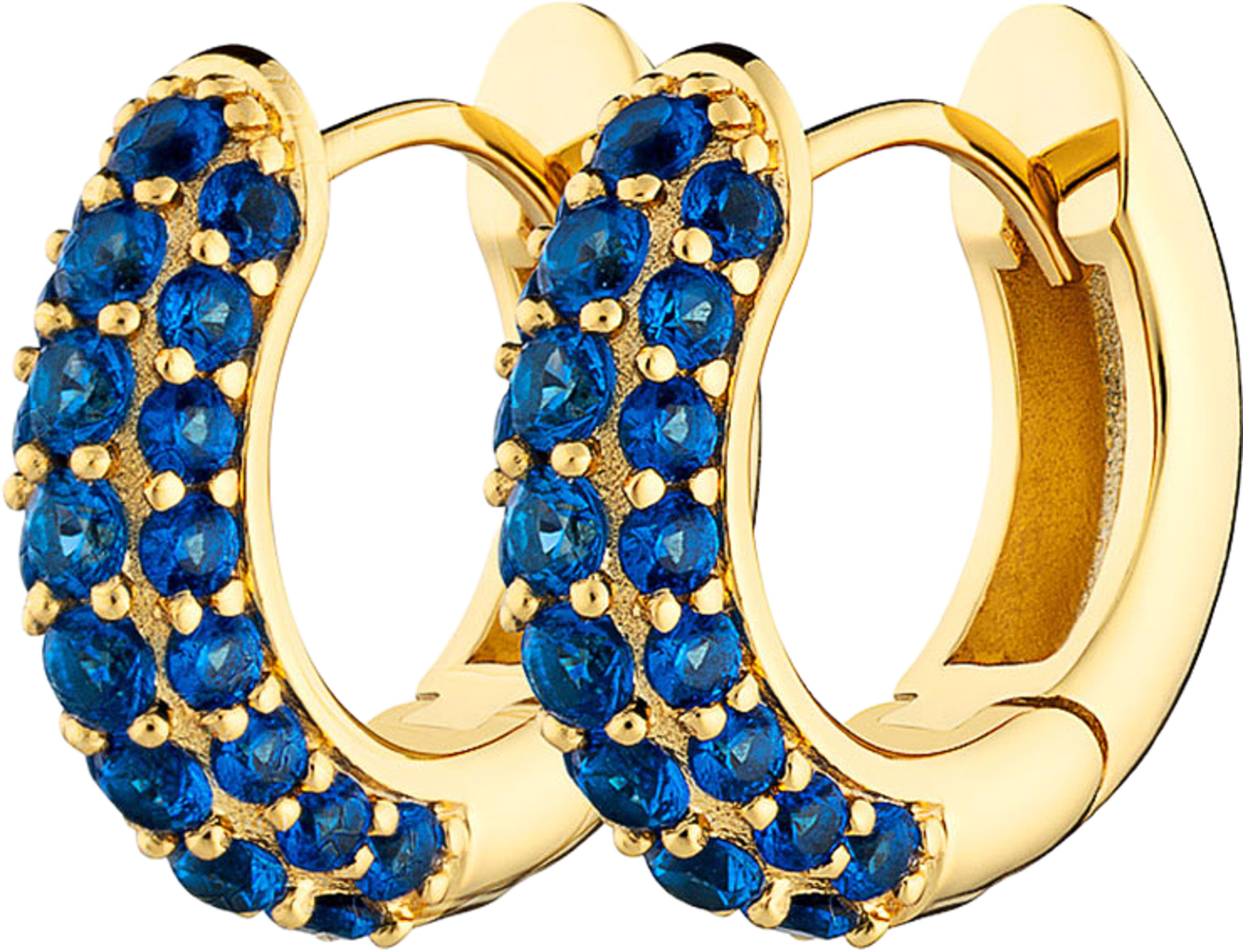 Timeless Tiny Hoops, från Charlotte Bonde STHLM, i färgen Gold/Blue Spinel. Klicka för att öppna bilden i stort format