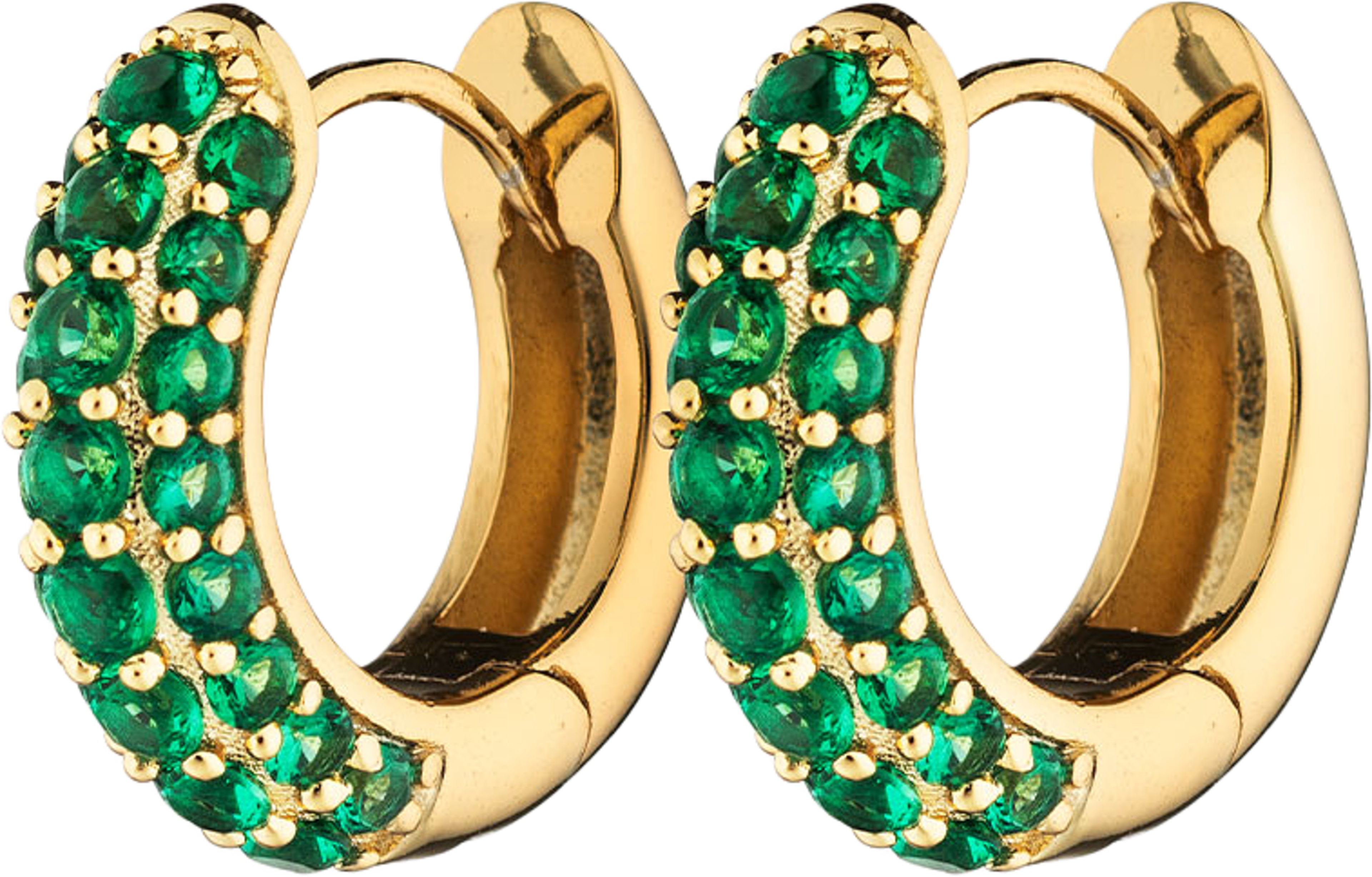 Timeless Tiny Hoops, från Charlotte Bonde STHLM, i färgen Gold/Green Spinel. Klicka för att öppna bilden i stort format