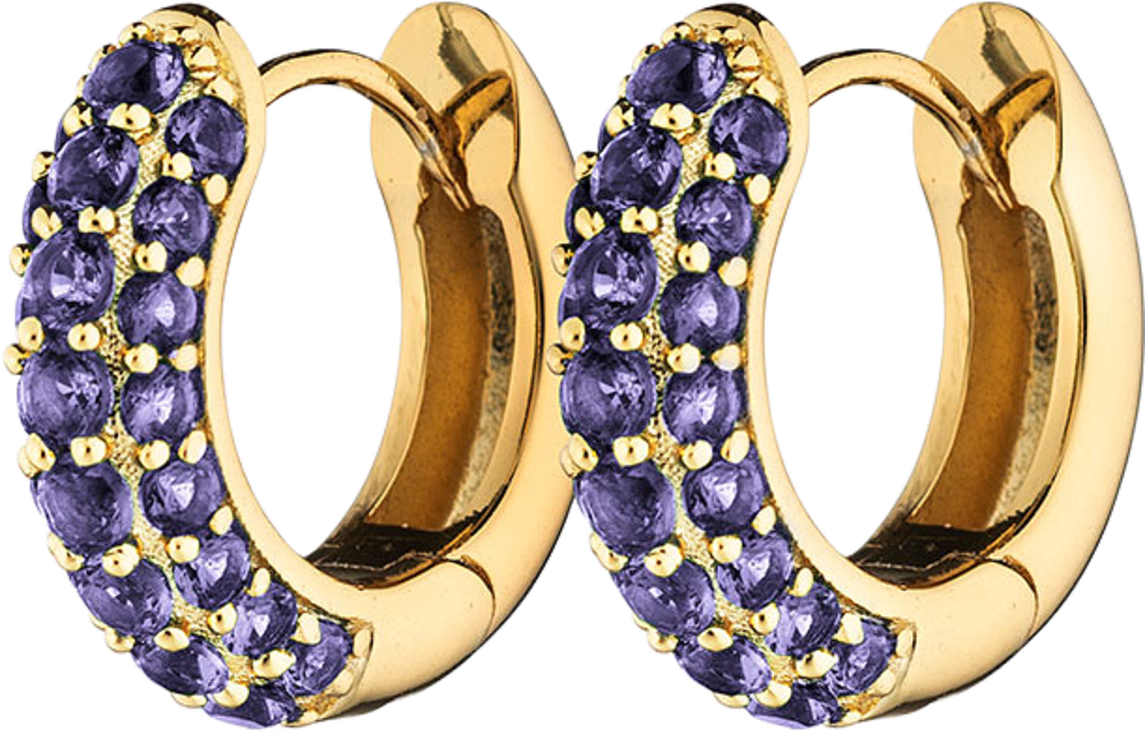 Timeless Tiny Hoops, från Charlotte Bonde STHLM, i färgen Gold/Amethyst. Klicka för att öppna bilden i stort format