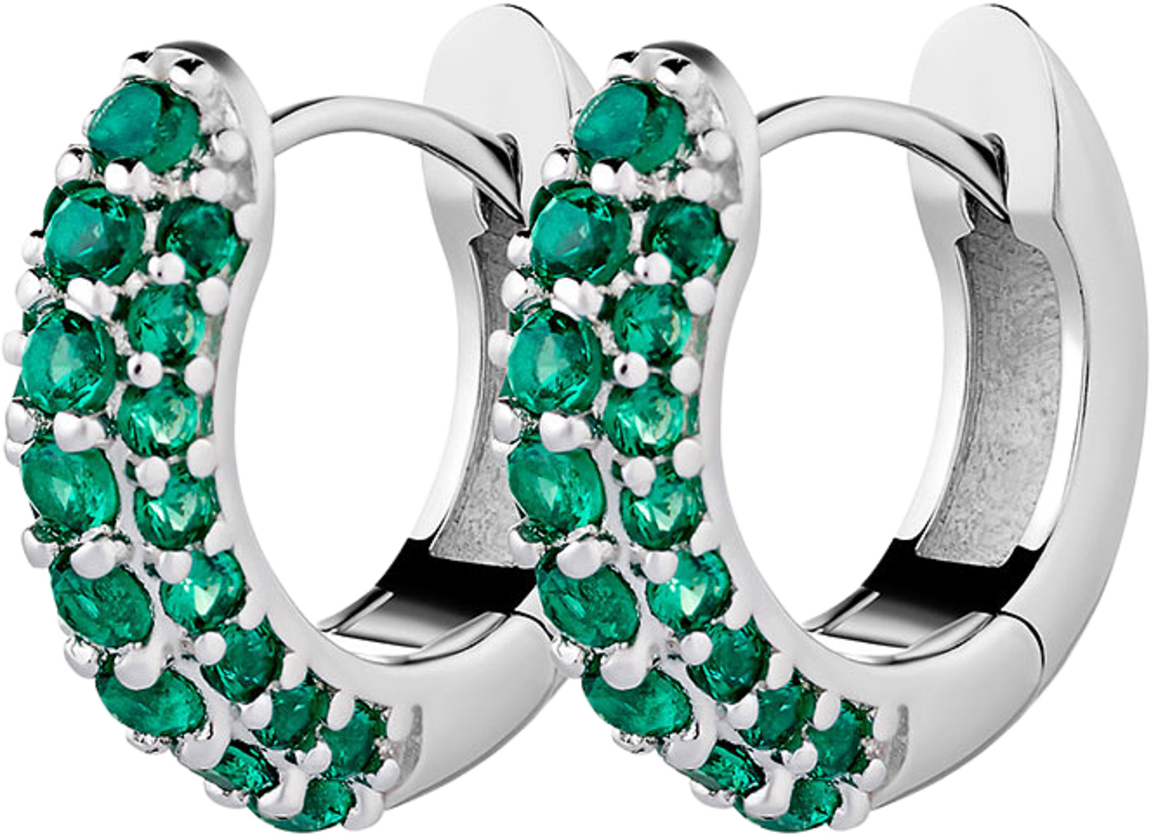 Timeless Tiny Hoops, från Charlotte Bonde STHLM, i färgen Silver/Green Spinel. Klicka för att öppna bilden i stort format