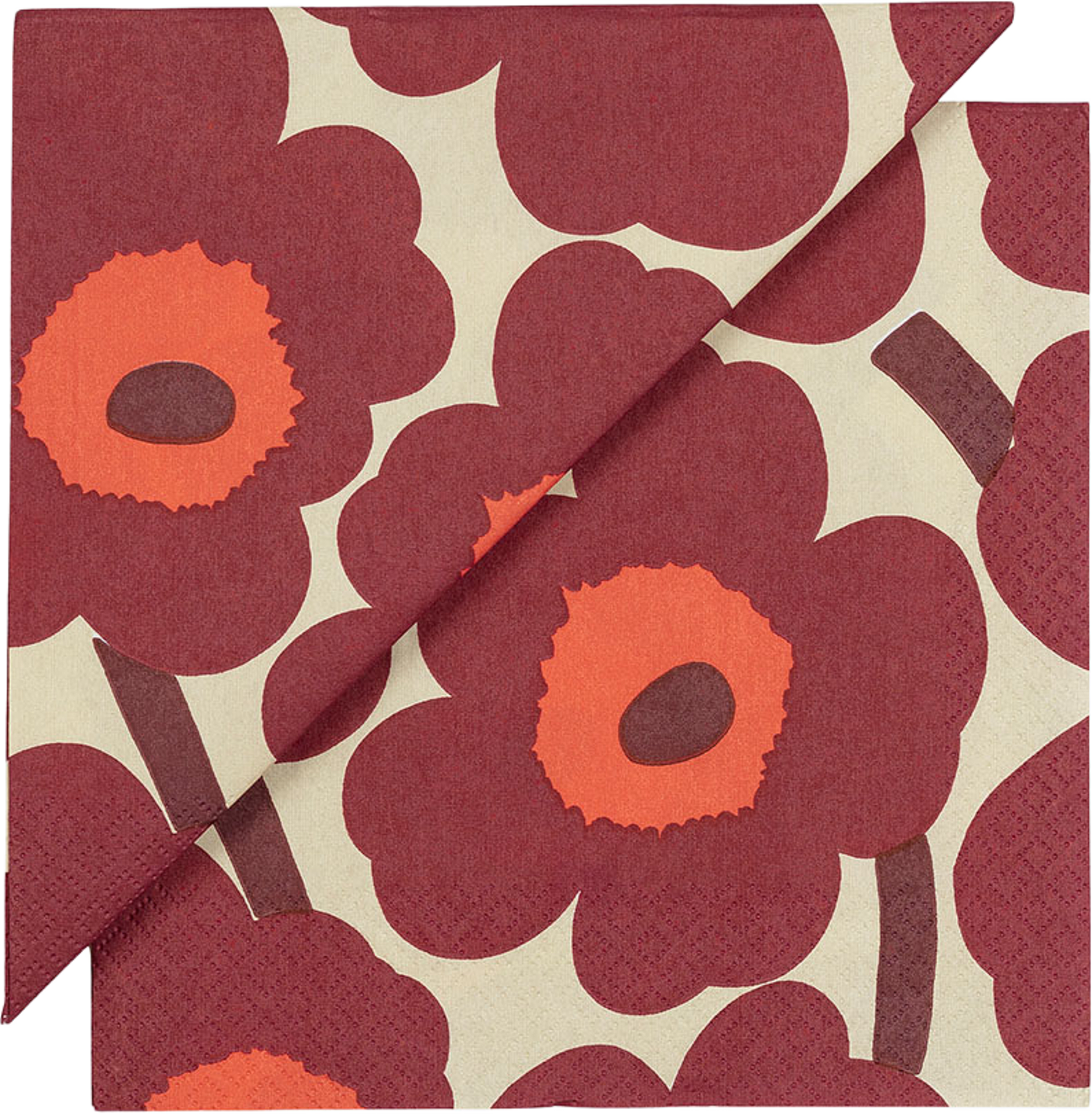 Unikko Paper Napkin 24x24 Cm, från Marimekko, i färgen Vanilla, Burgundy, Red. Klicka för att öppna bilden i stort format