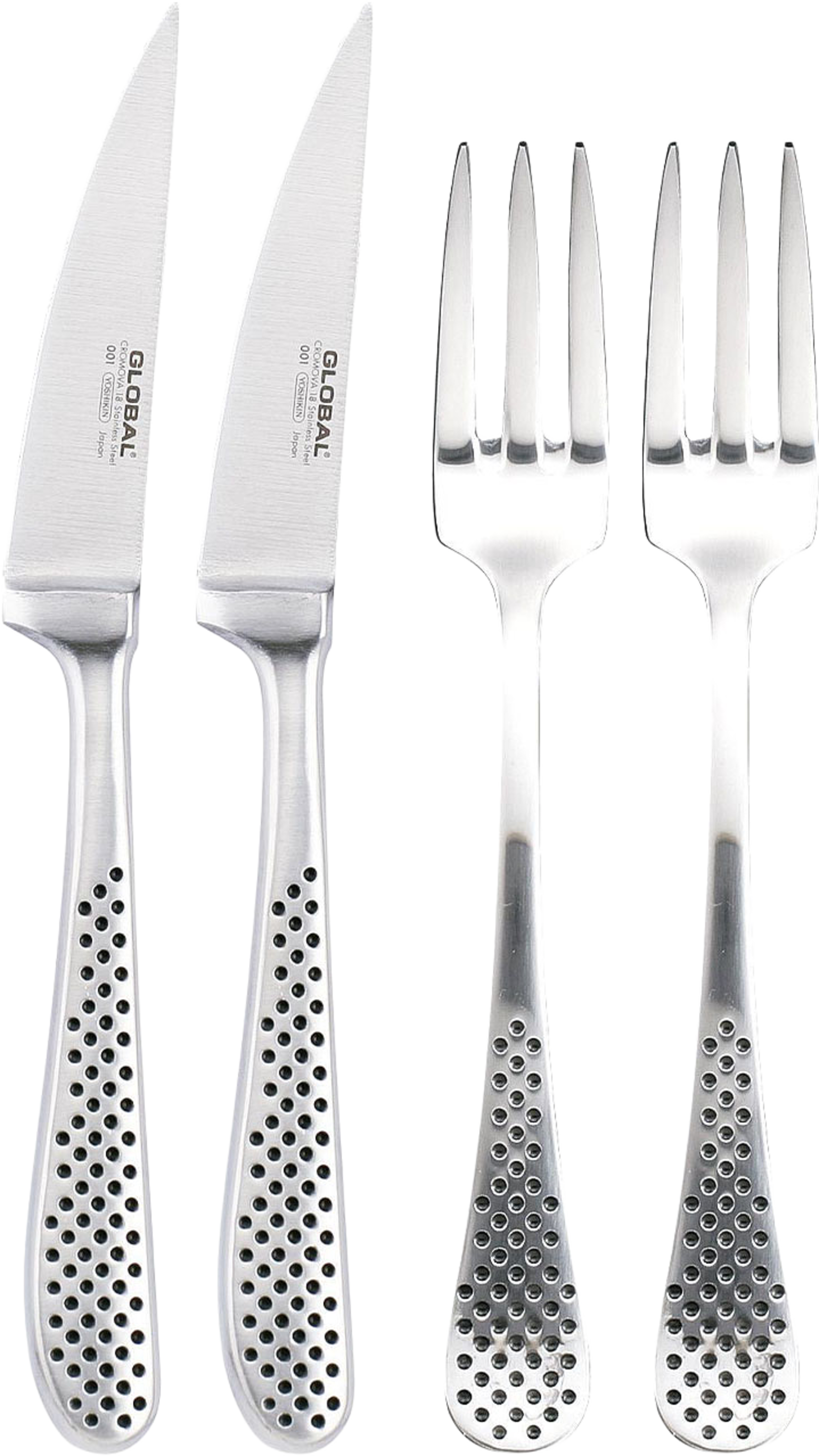 Bestick 2 gaffel, 2 kniv, från Global, i färgen Rostfri. Klicka för att öppna bilden i stort format