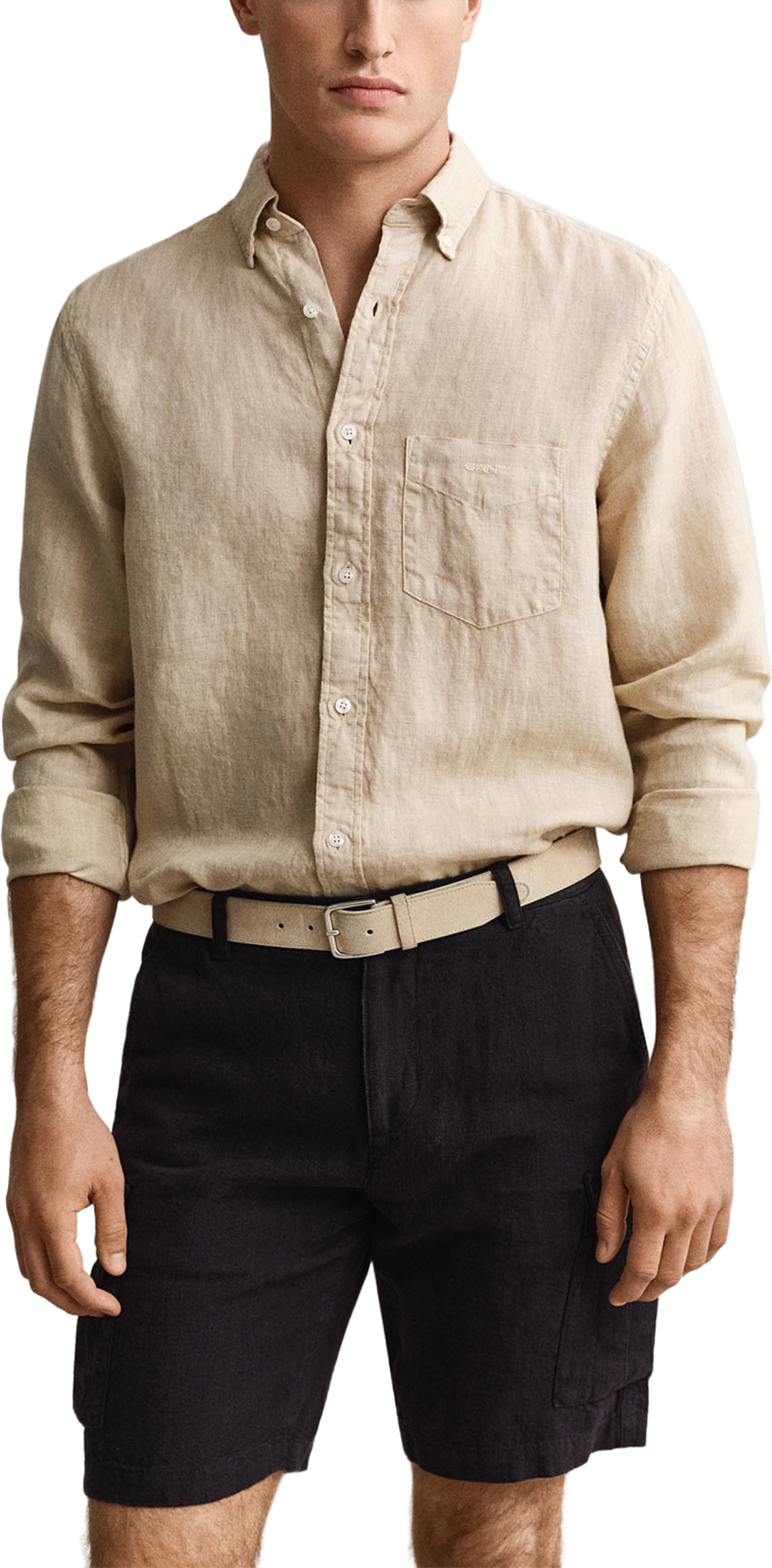 Regular Fit Garment-Dyed Linen Shirt, från GANT, i färgen Oat Beige. Klicka för att öppna bilden i stort format