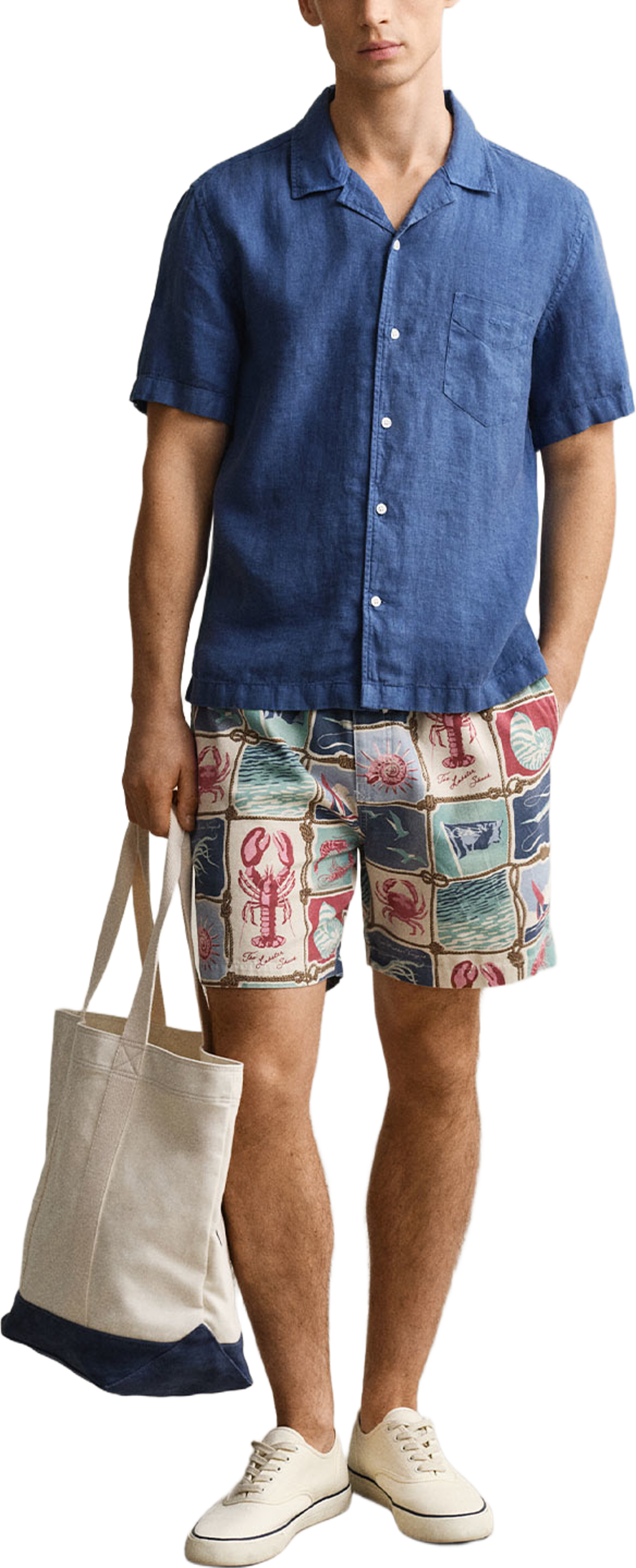 Short Sleeve Linen Shirt, från GANT, i färgen Vintage Blue. Klicka för att öppna bilden i stort format