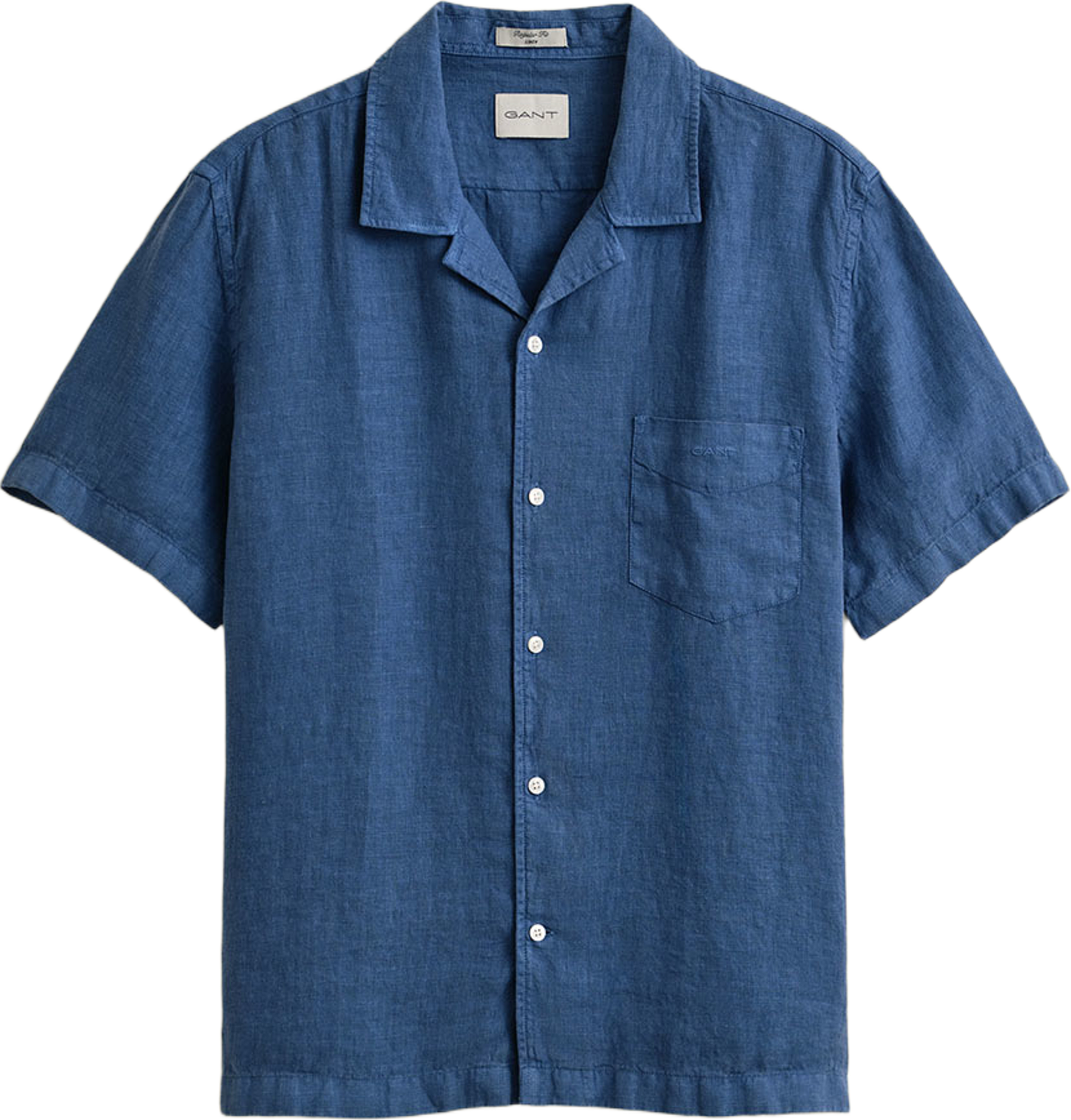 Short Sleeve Linen Shirt, från GANT, i färgen Vintage Blue. Klicka för att öppna bilden i stort format