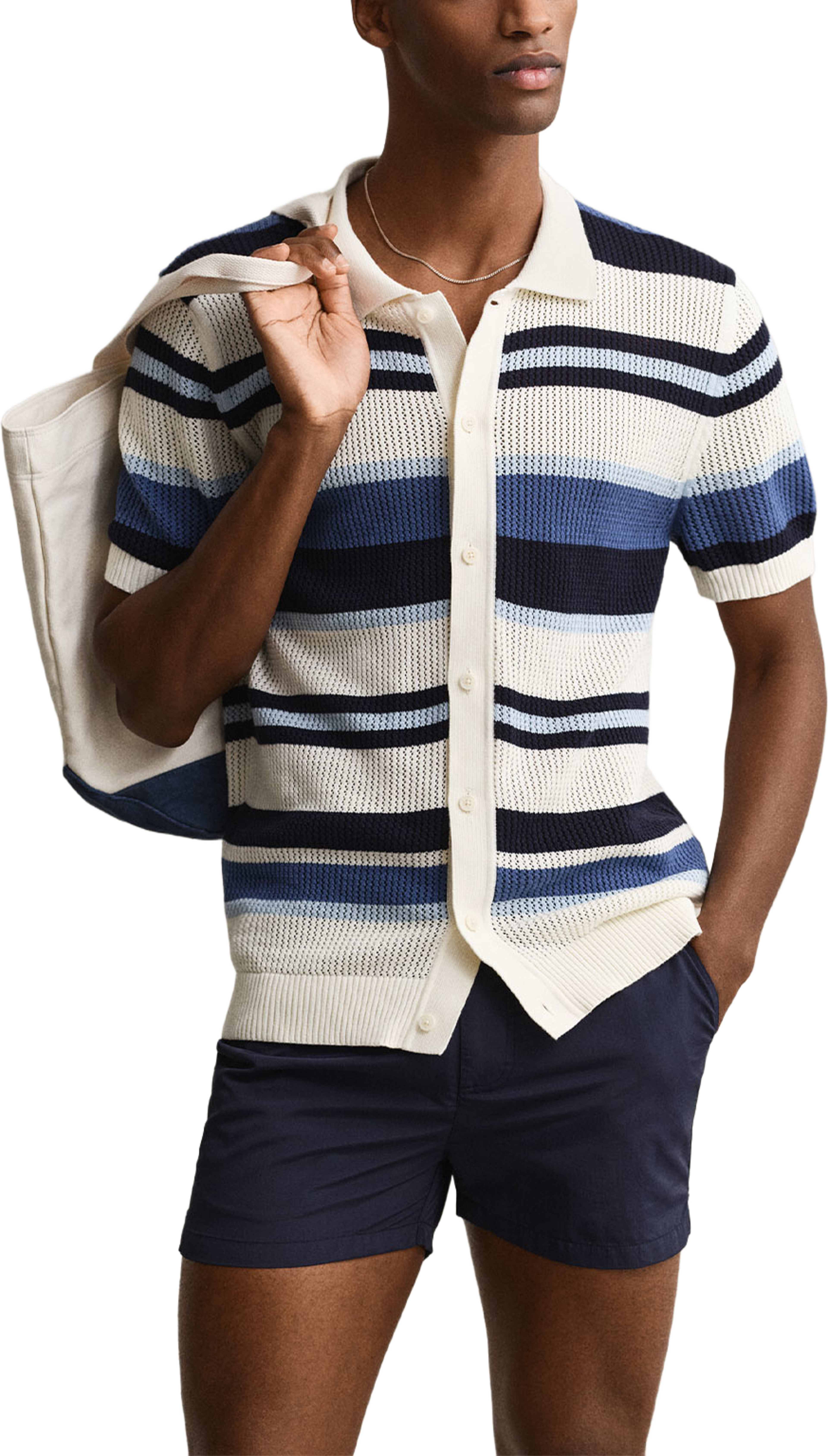 Striped Polo Sweater, från GANT, i färgen Vintage Blue. Klicka för att öppna bilden i stort format