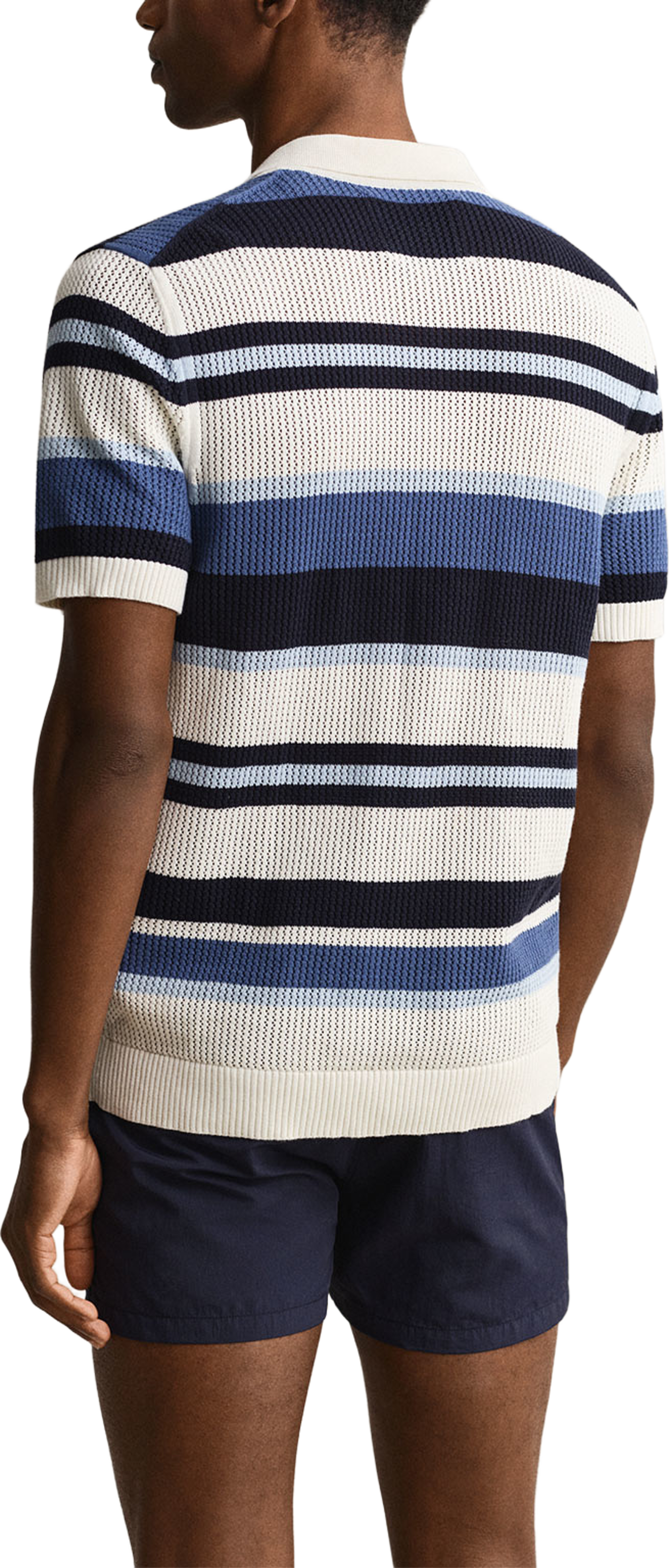 Striped Polo Sweater, från GANT, i färgen Vintage Blue. Klicka för att öppna bilden i stort format