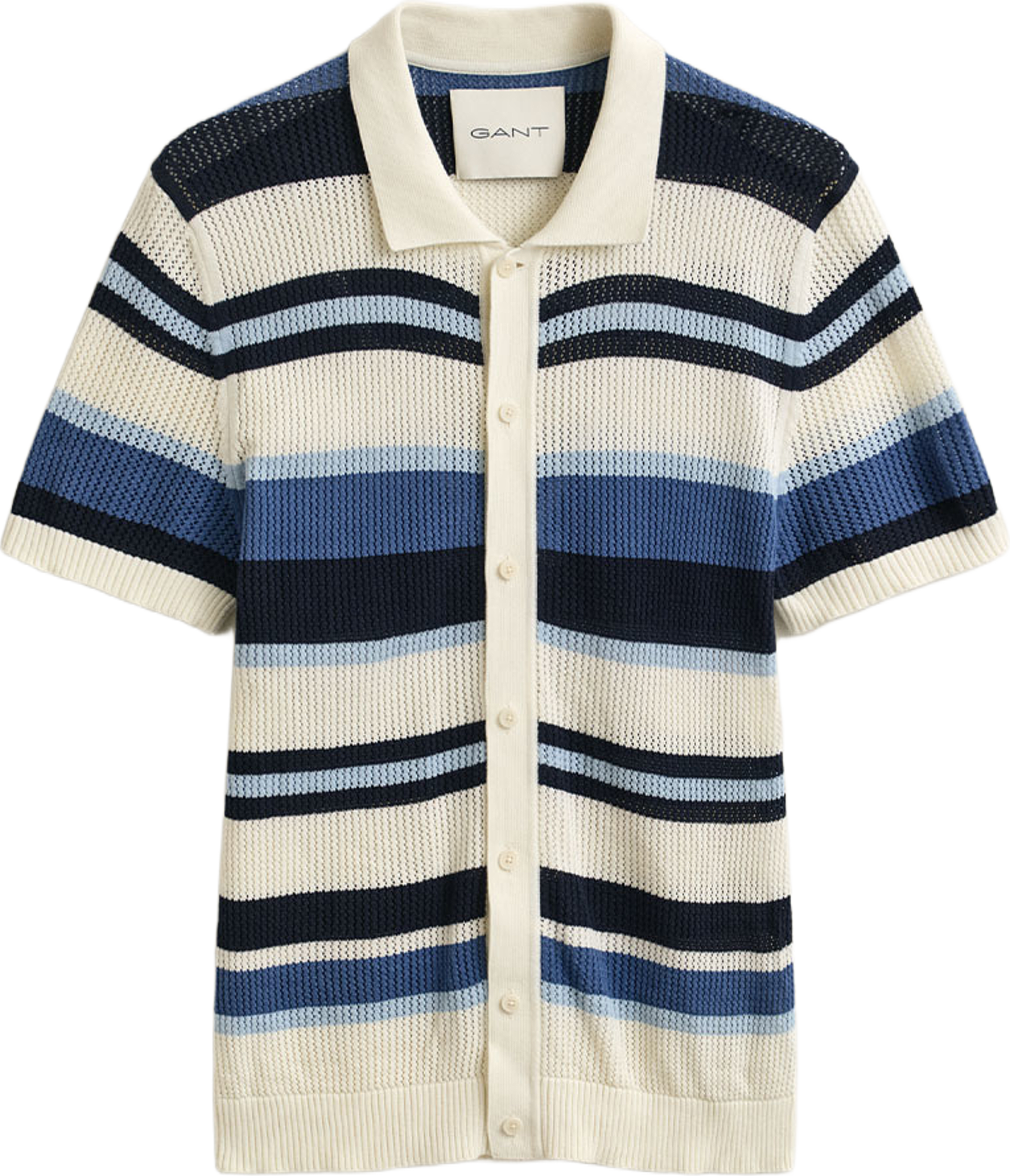 Striped Polo Sweater, från GANT, i färgen Vintage Blue. Klicka för att öppna bilden i stort format