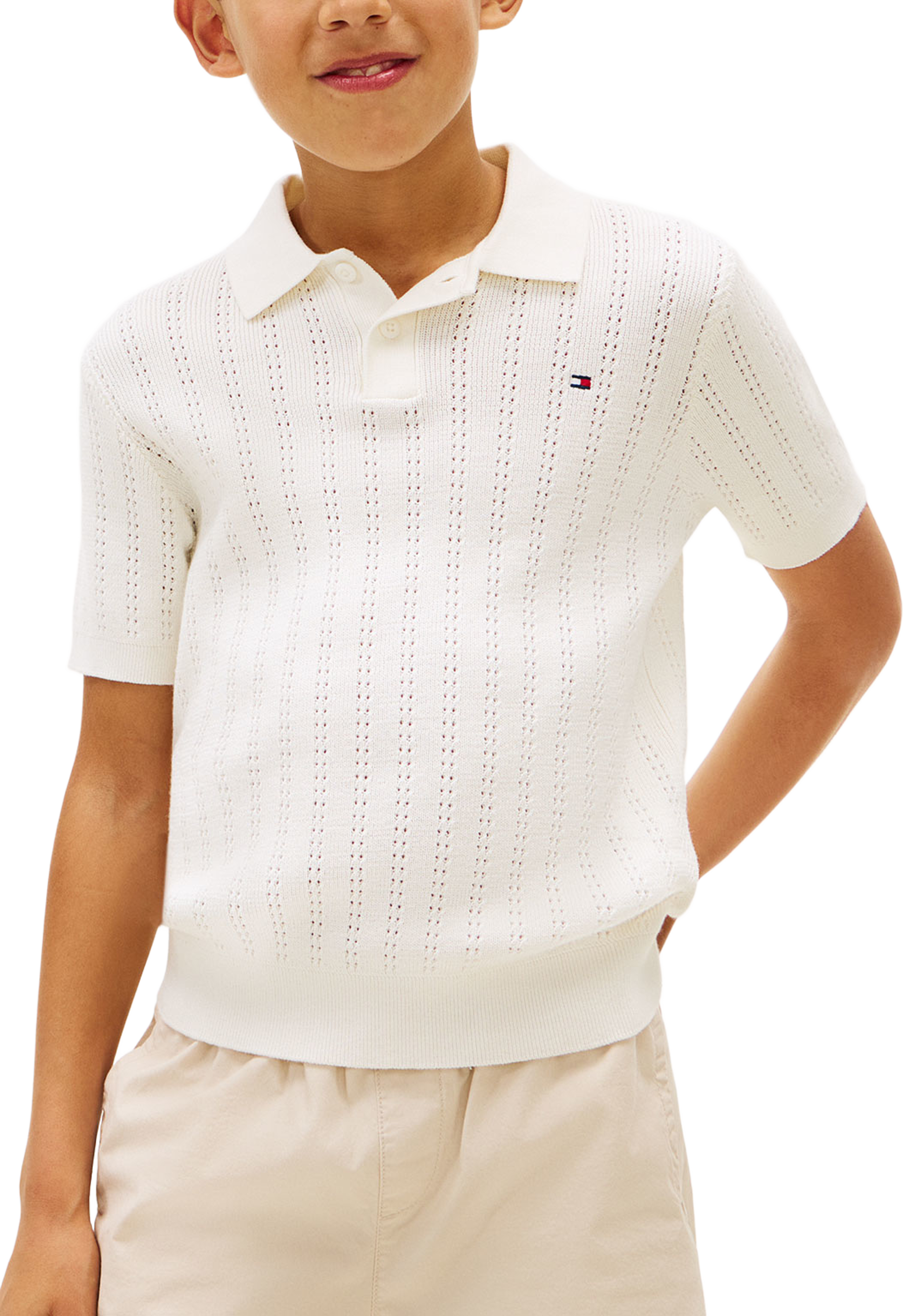 Open Stitch Polo Shirt, från Tommy Hilfiger, i färgen Ivory Silk. Klicka för att öppna bilden i stort format