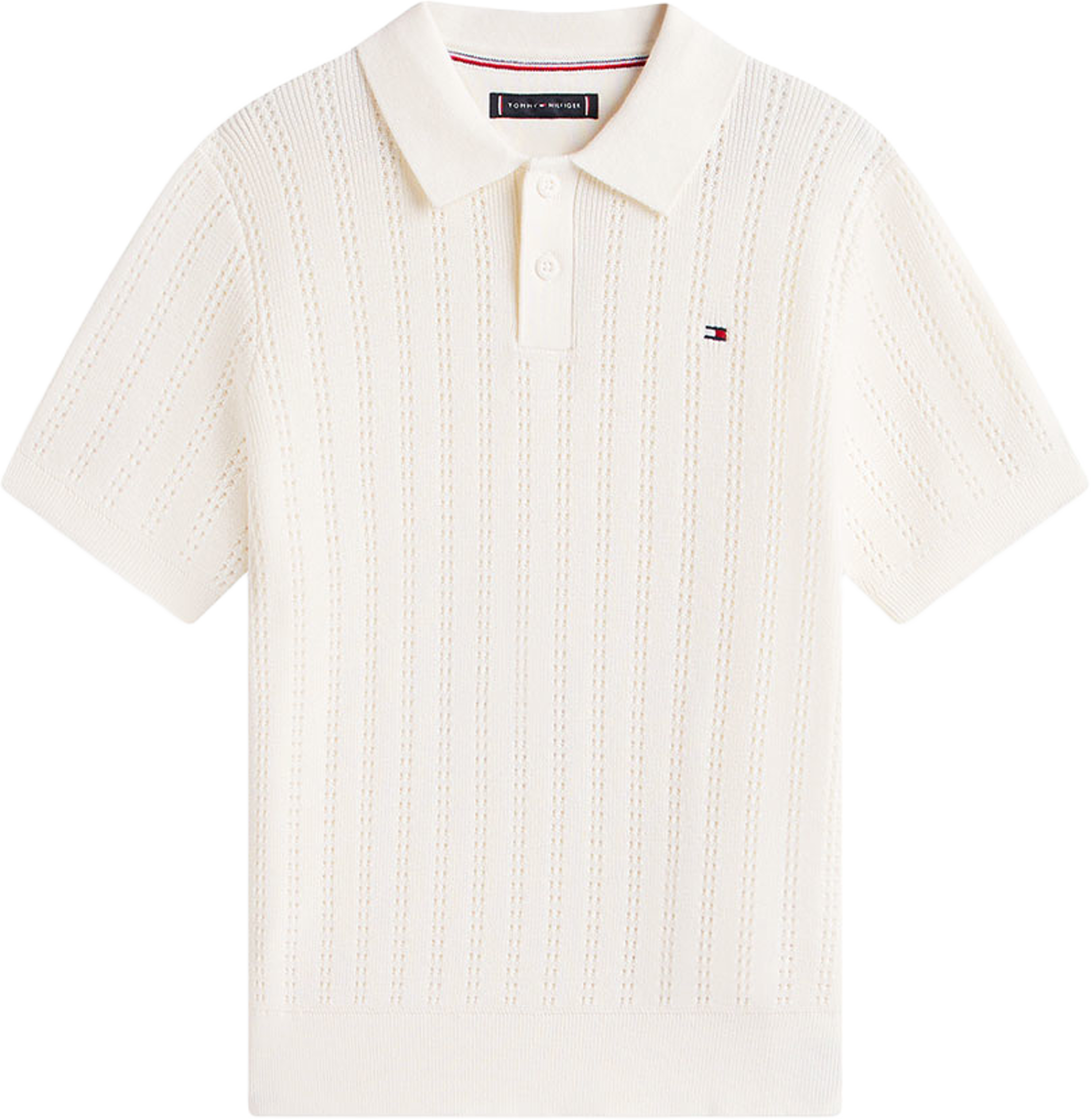Open Stitch Polo Shirt, från Tommy Hilfiger, i färgen Ivory Silk. Klicka för att öppna bilden i stort format
