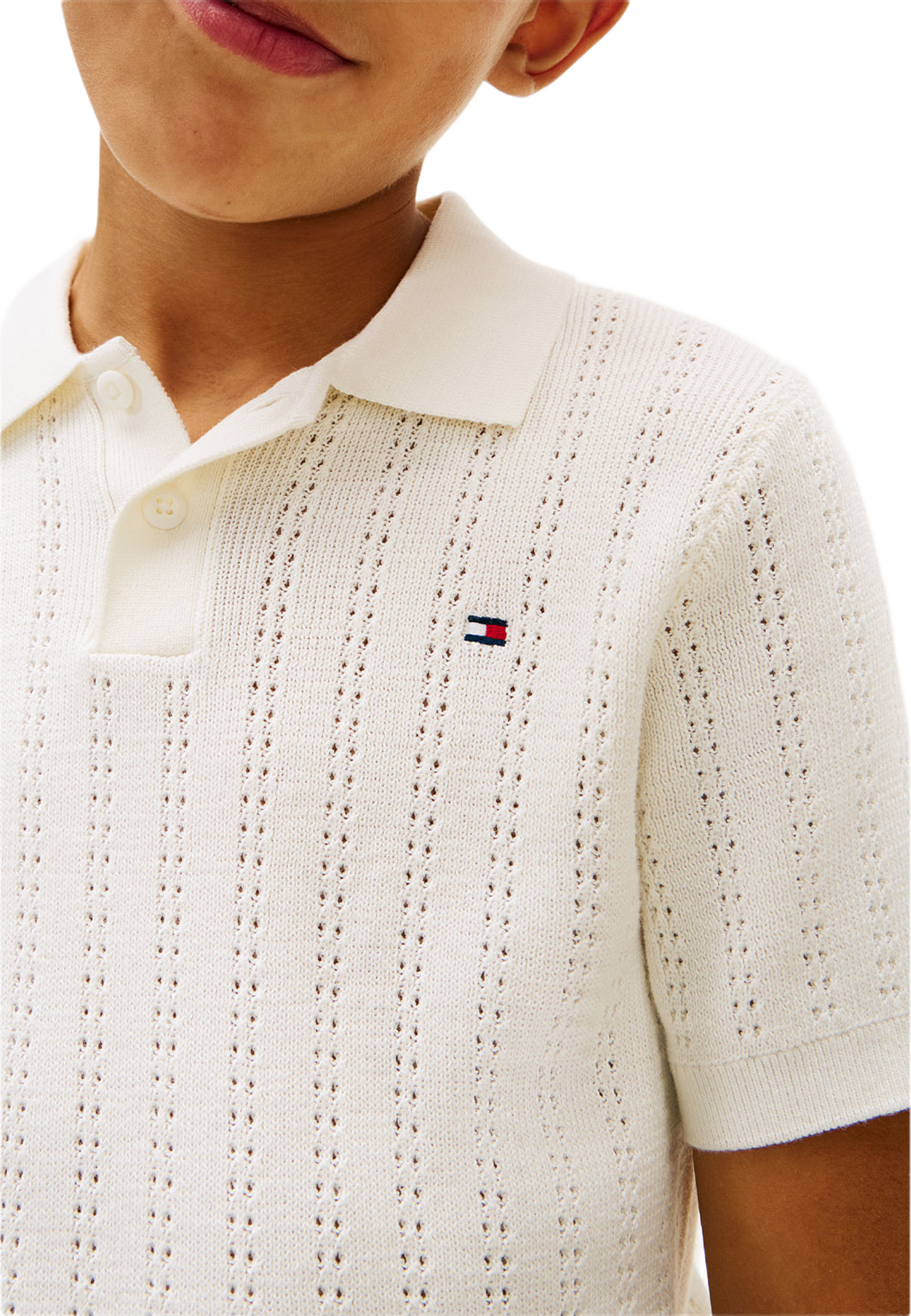 Open Stitch Polo Shirt, från Tommy Hilfiger, i färgen Ivory Silk. Klicka för att öppna bilden i stort format