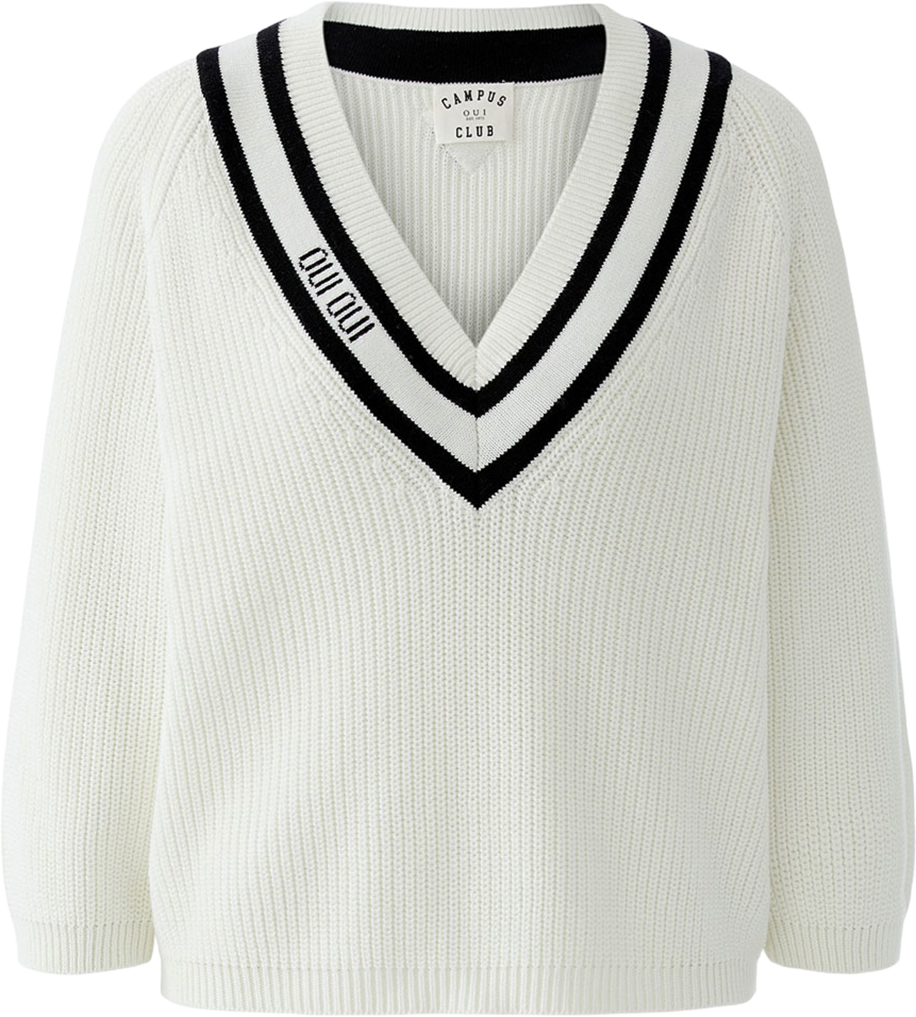 Black Label Pullover, från Oui, i färgen White Black. Klicka för att öppna bilden i stort format