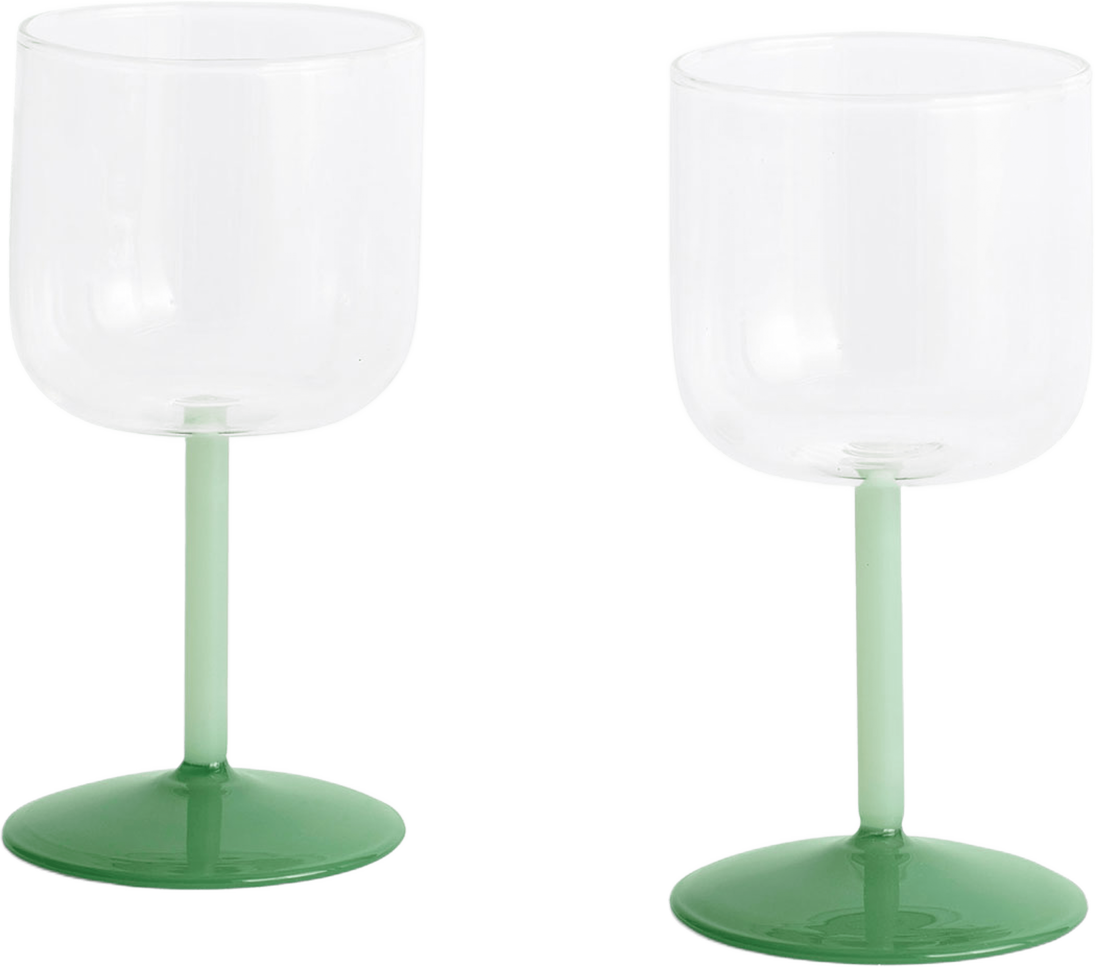 Tint Wine Glass Set of 2, från HAY, i färgen Clear, jade light green and jade dark green. Klicka för att öppna bilden i stort format