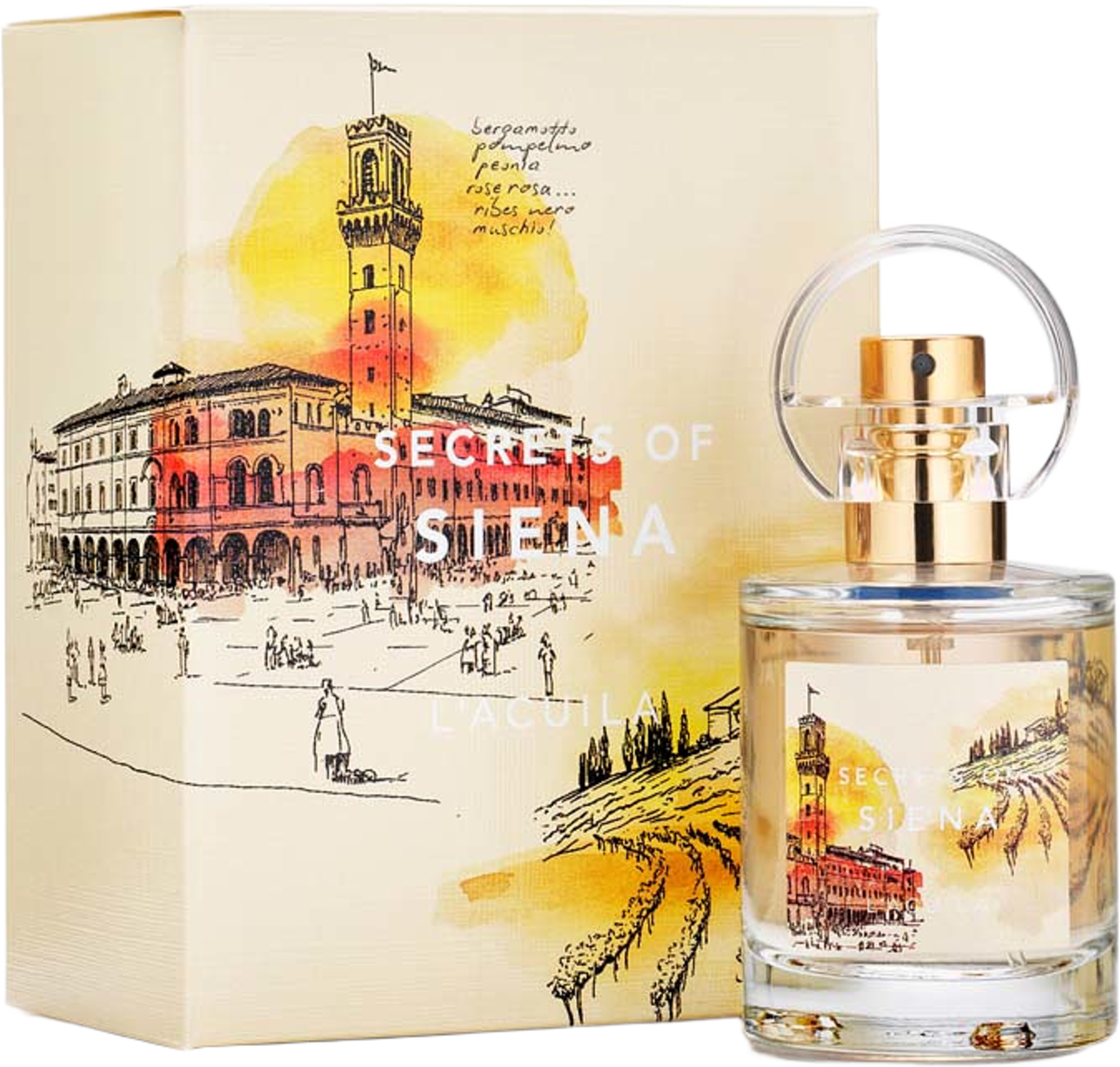 Secrets of Siena EDT, från L´Acuila. Klicka för att öppna bilden i stort format