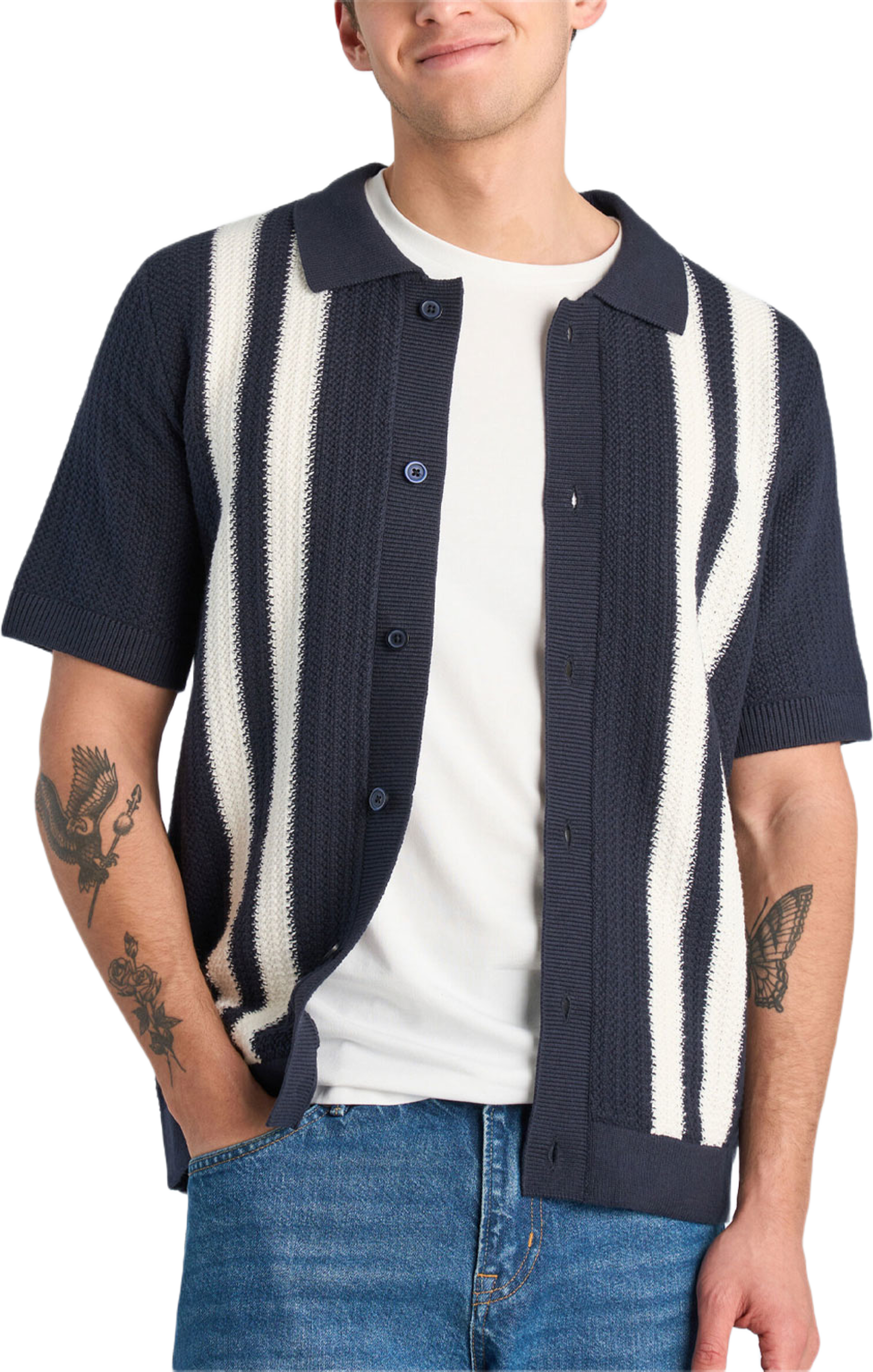 Knitted polo Knit, från Lindbergh, i färgen Navy. Klicka för att öppna bilden i stort format