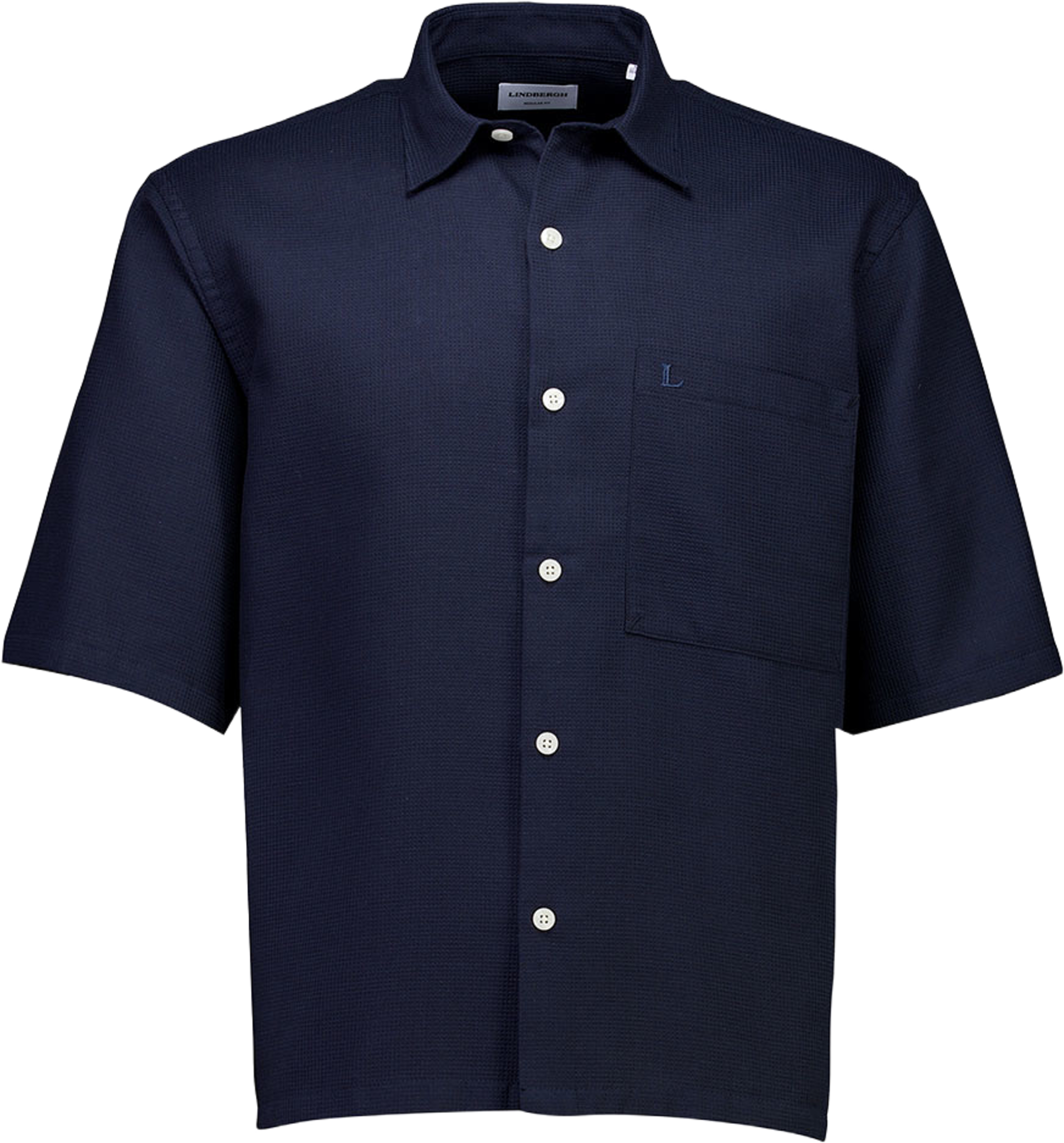 Solid dobby cotton Shirt S/S, från Lindbergh, i färgen Navy. Klicka för att öppna bilden i stort format