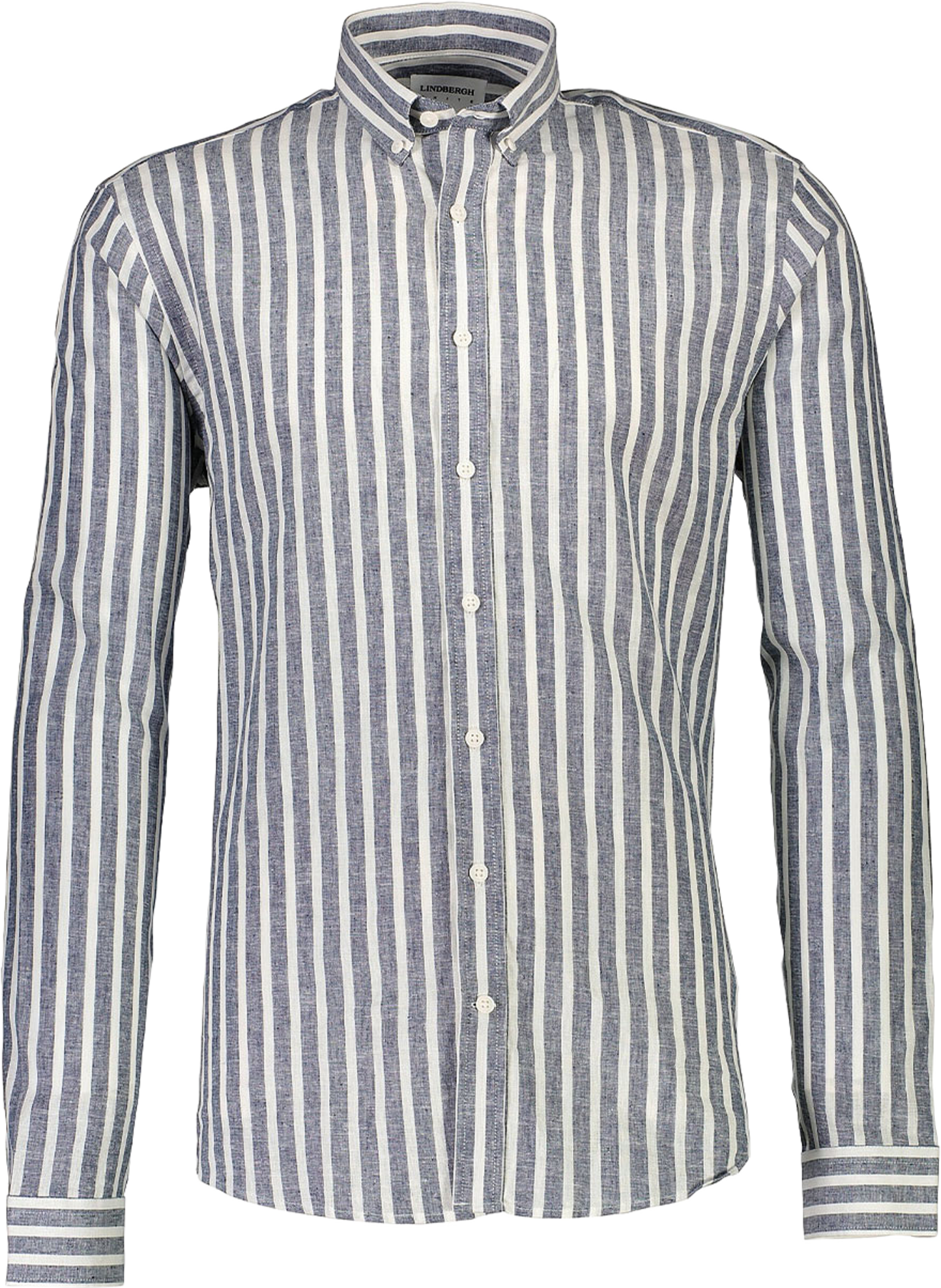 Striped cotton/linen Shirt L/S, från Lindbergh, i färgen Dk Blue. Klicka för att öppna bilden i stort format