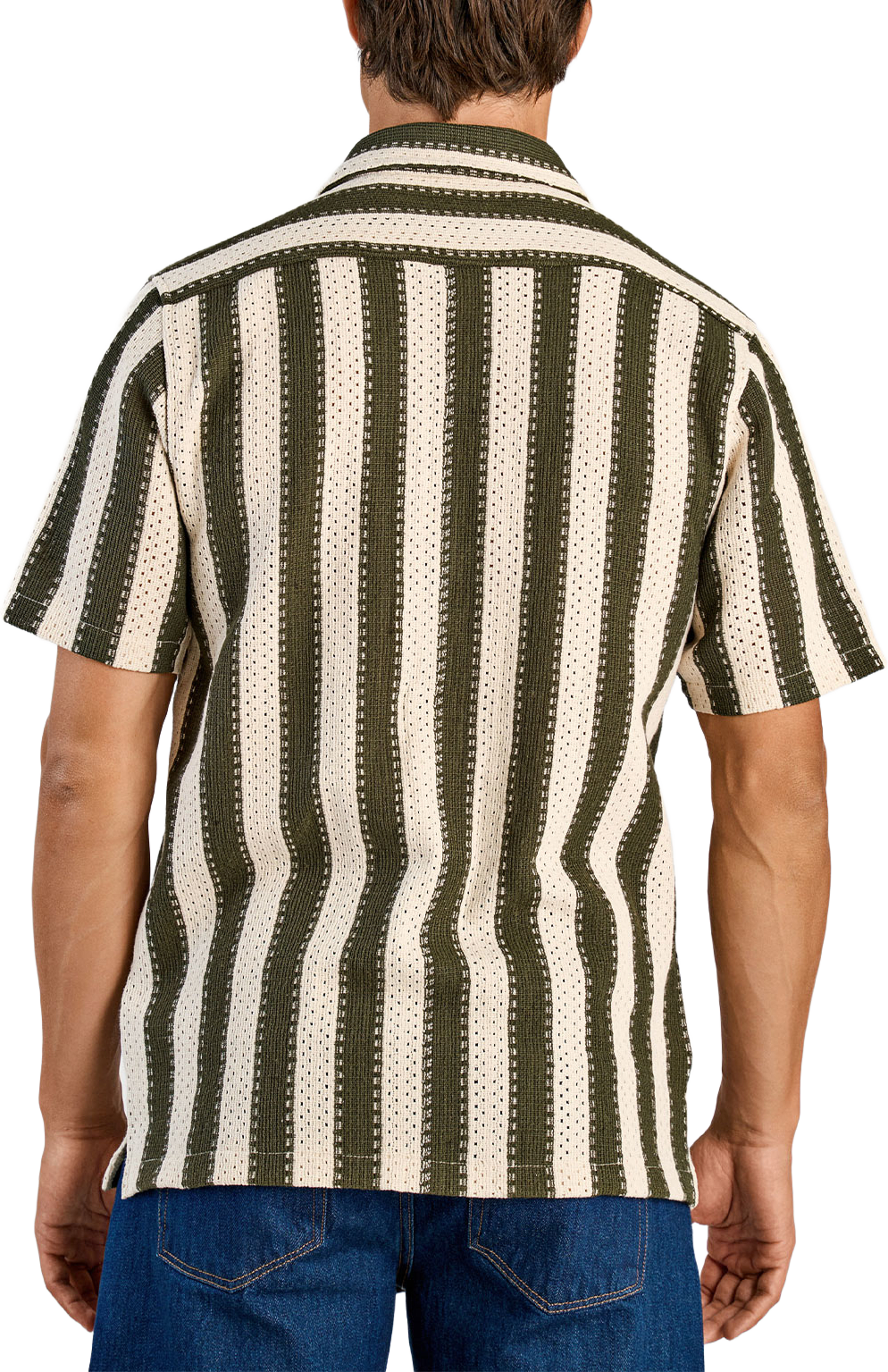 Bold striped resort shirt S/S, från Lindbergh, i färgen Dk Khaki. Klicka för att öppna bilden i stort format