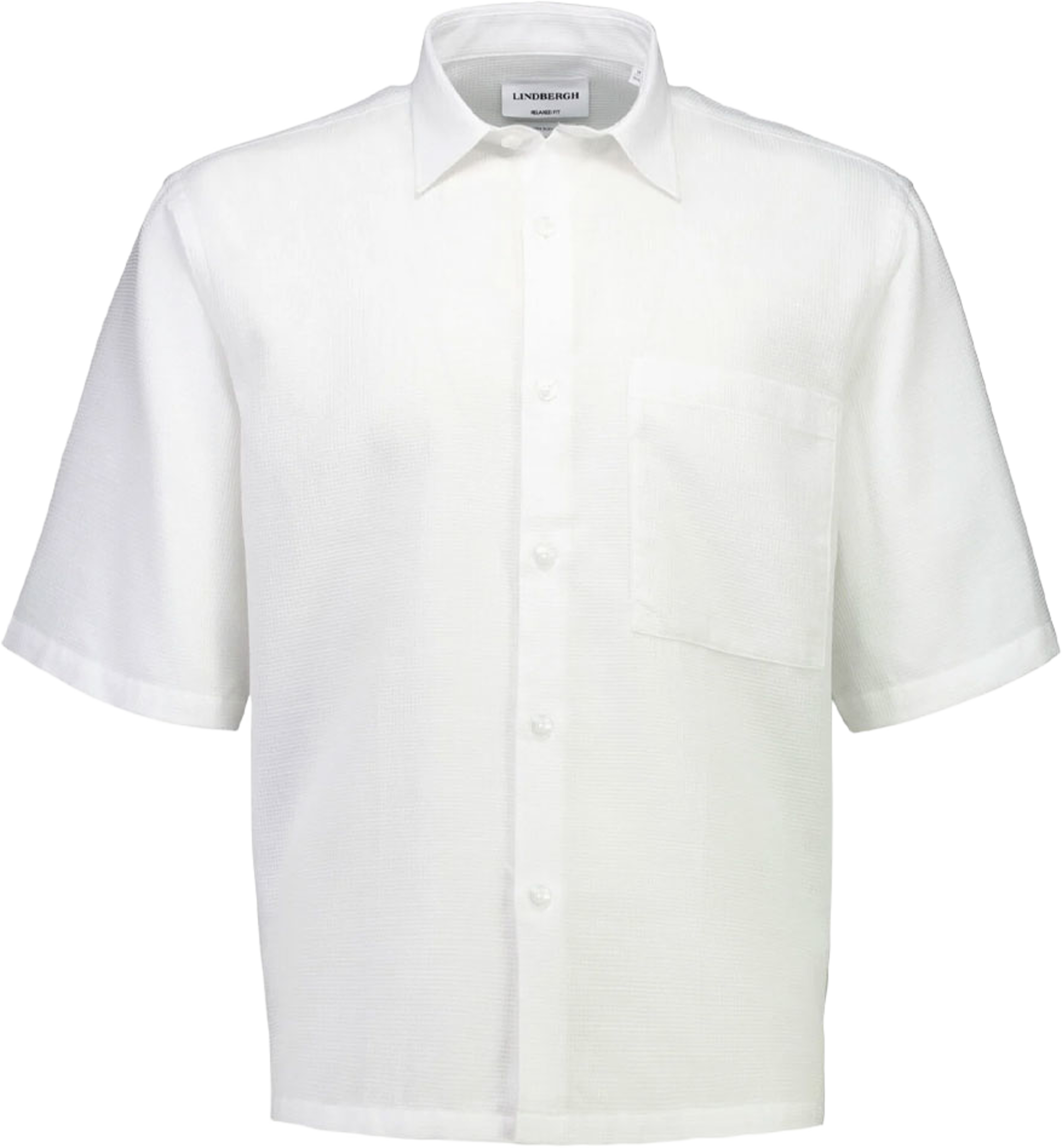 Solid dobby cotton Shirt S/S, från Lindbergh, i färgen White. Klicka för att öppna bilden i stort format