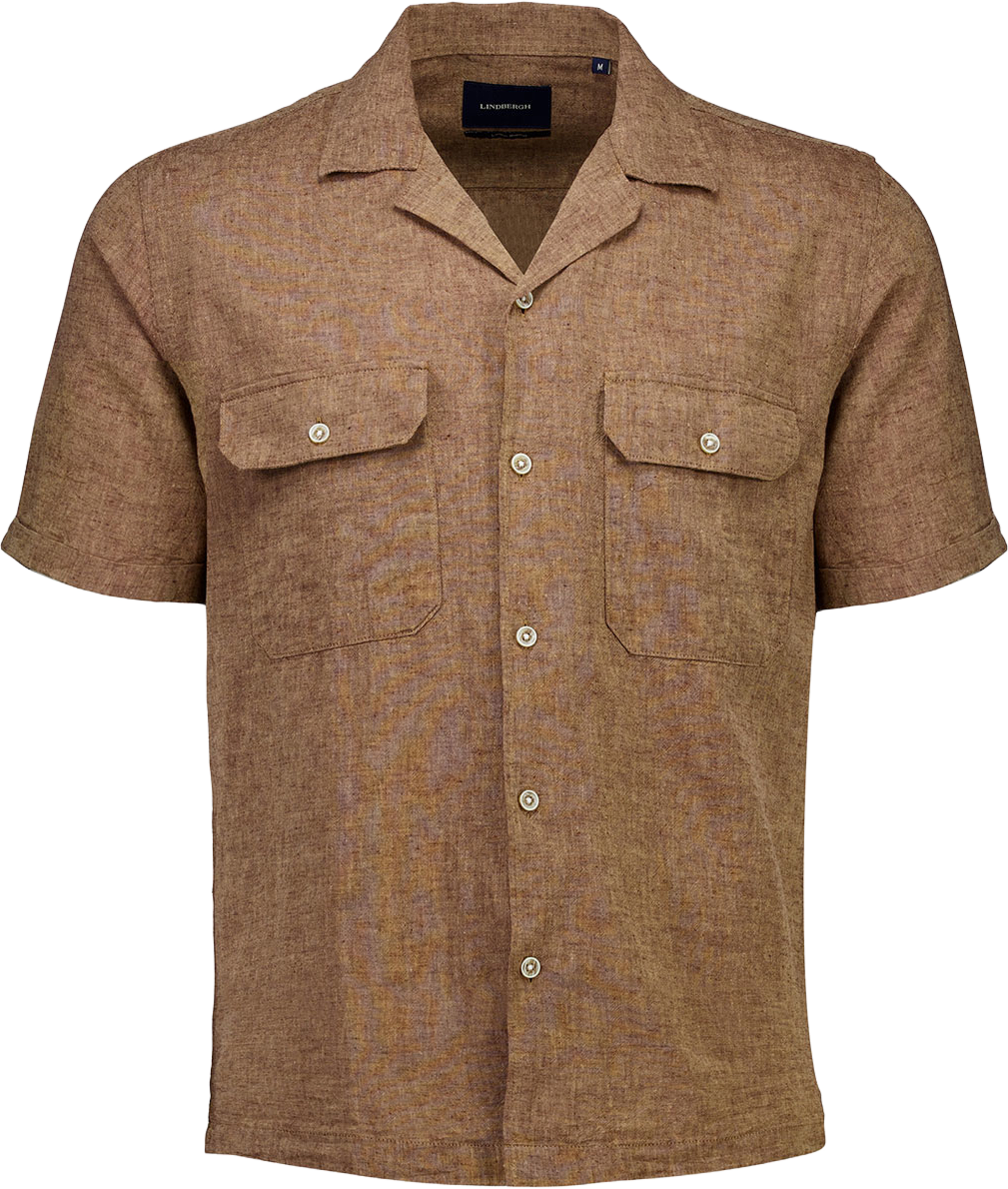 Cotton/linen resort shirt S/S, från Lindbergh, i färgen Brown. Klicka för att öppna bilden i stort format