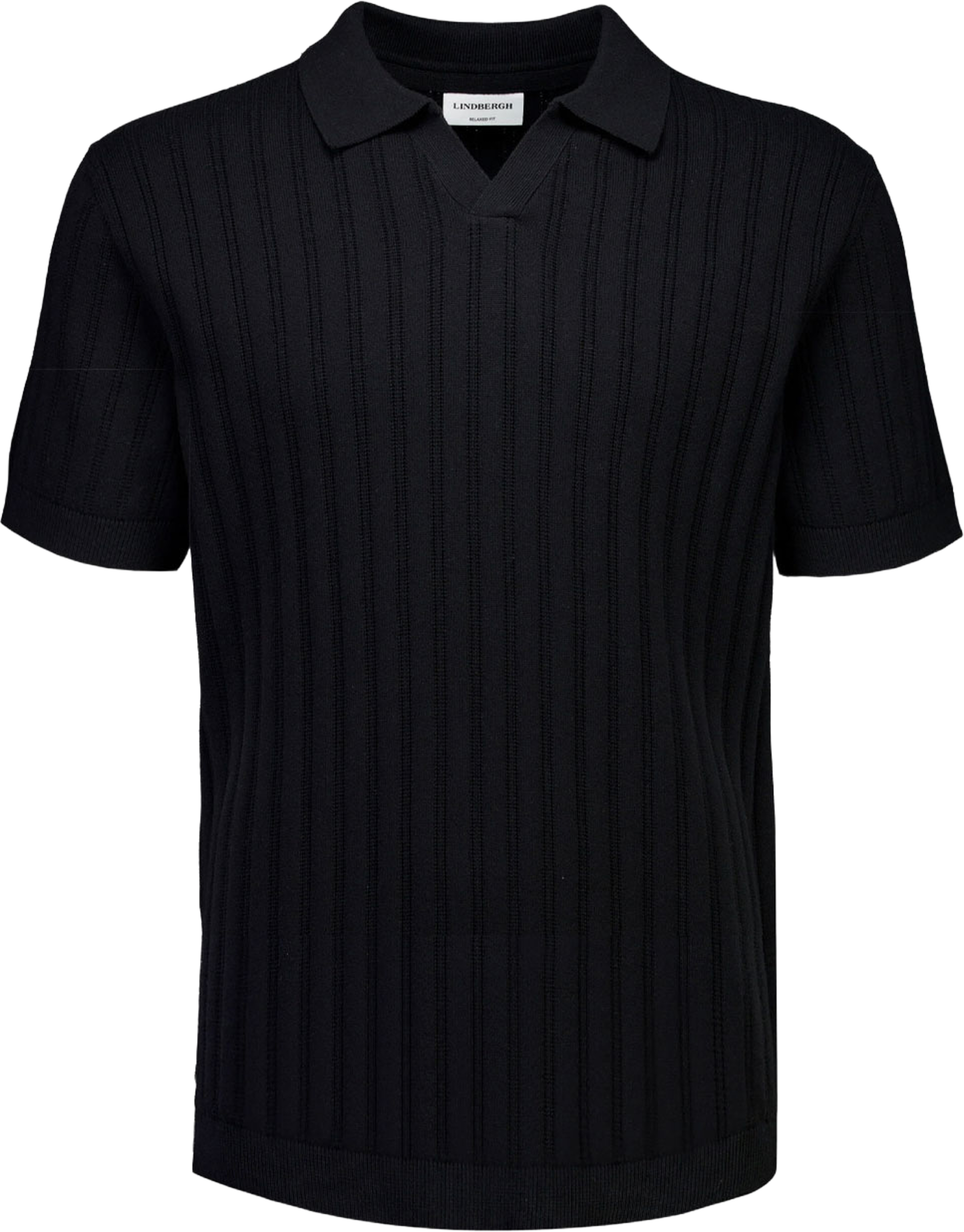 Knitted S/S v-neck Polo, från Lindbergh, i färgen Black. Klicka för att öppna bilden i stort format