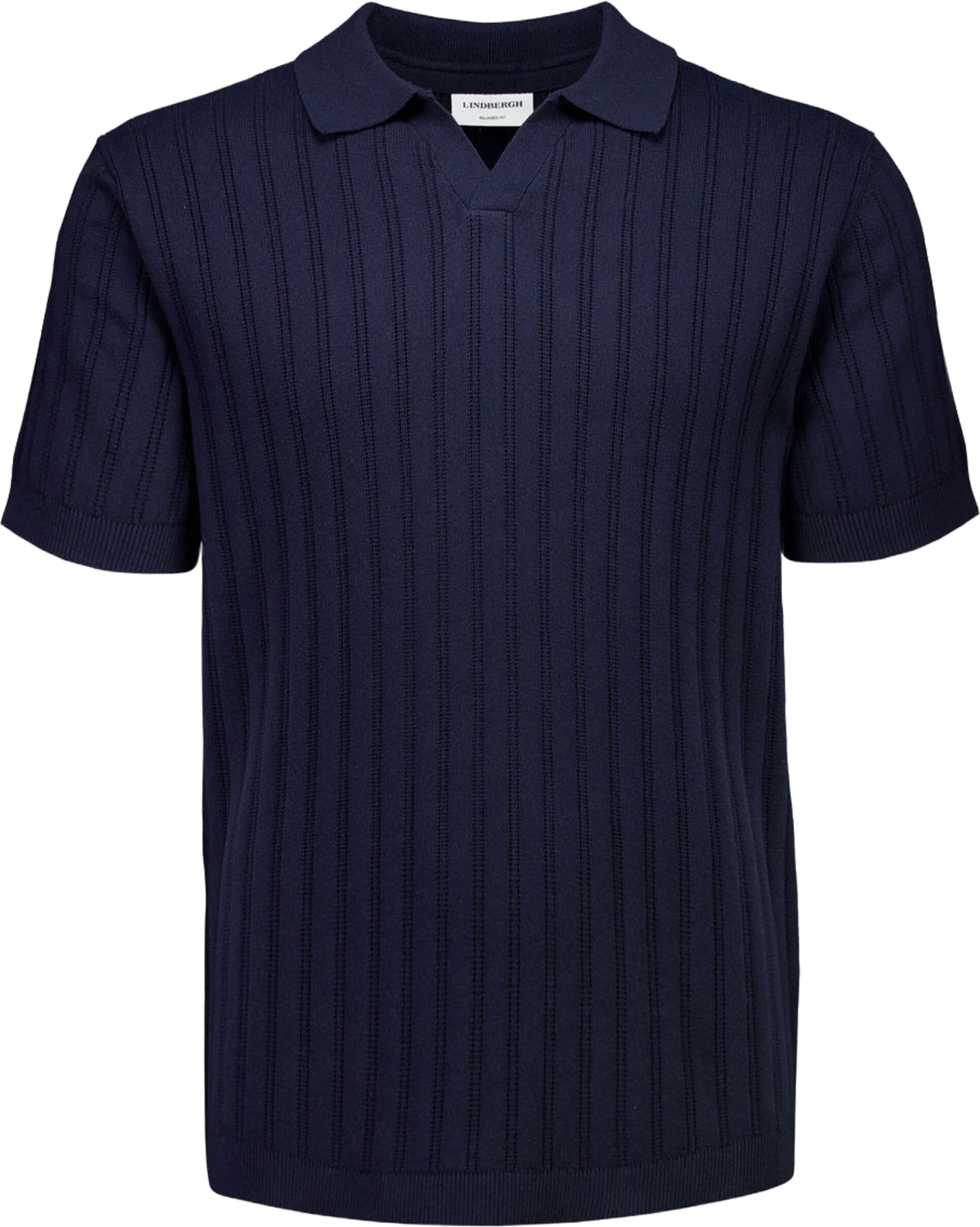 Knitted S/S v-neck Polo, från Lindbergh, i färgen Navy. Klicka för att öppna bilden i stort format