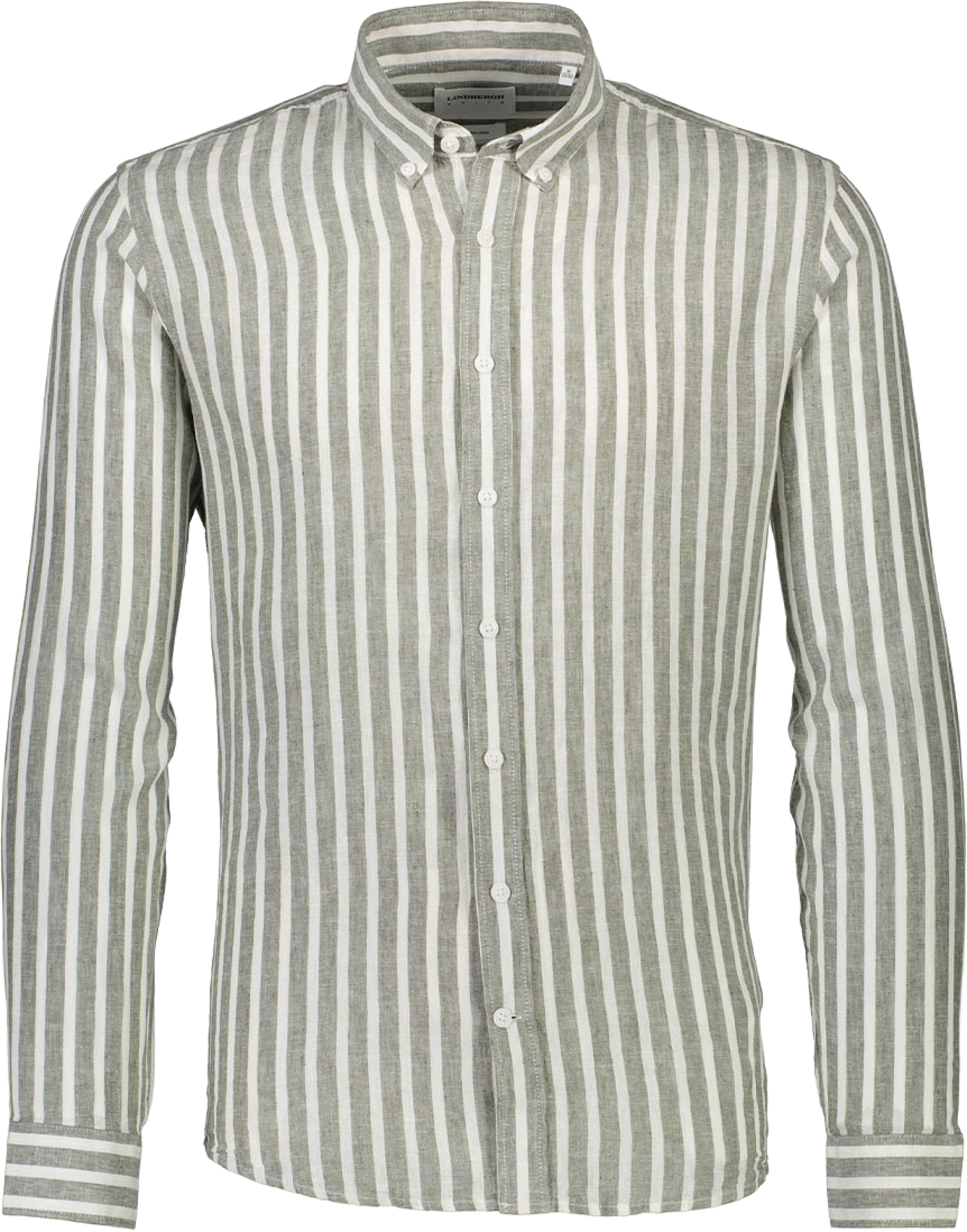 Striped cotton/linen Shirt L/S, från Lindbergh, i färgen Army. Klicka för att öppna bilden i stort format