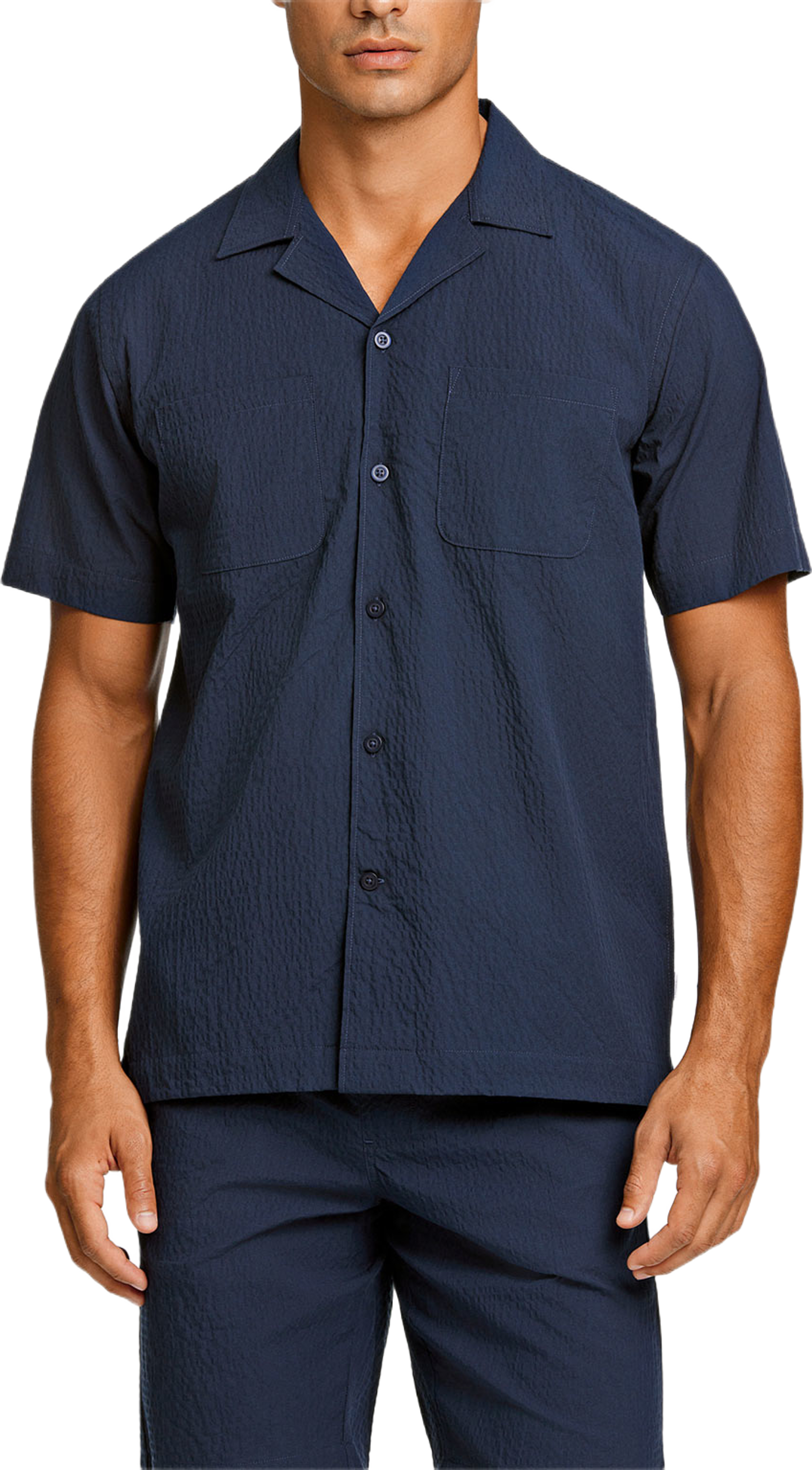 Seersucker shirt + shorts, från Lindbergh, i färgen Navy. Klicka för att öppna bilden i stort format