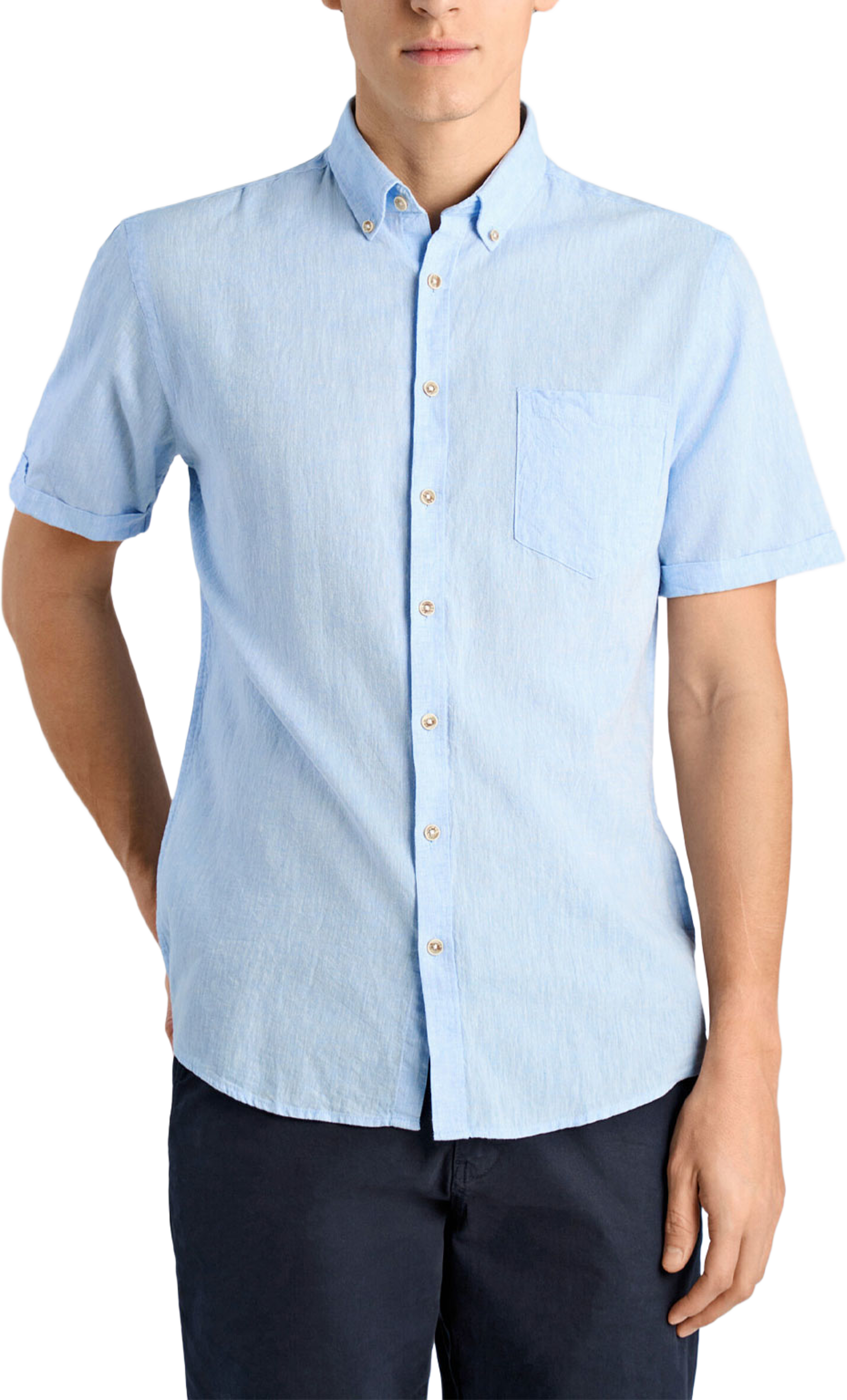 Cotton/linen resort shirt S/S, från Lindbergh, i färgen Sky Blue. Klicka för att öppna bilden i stort format