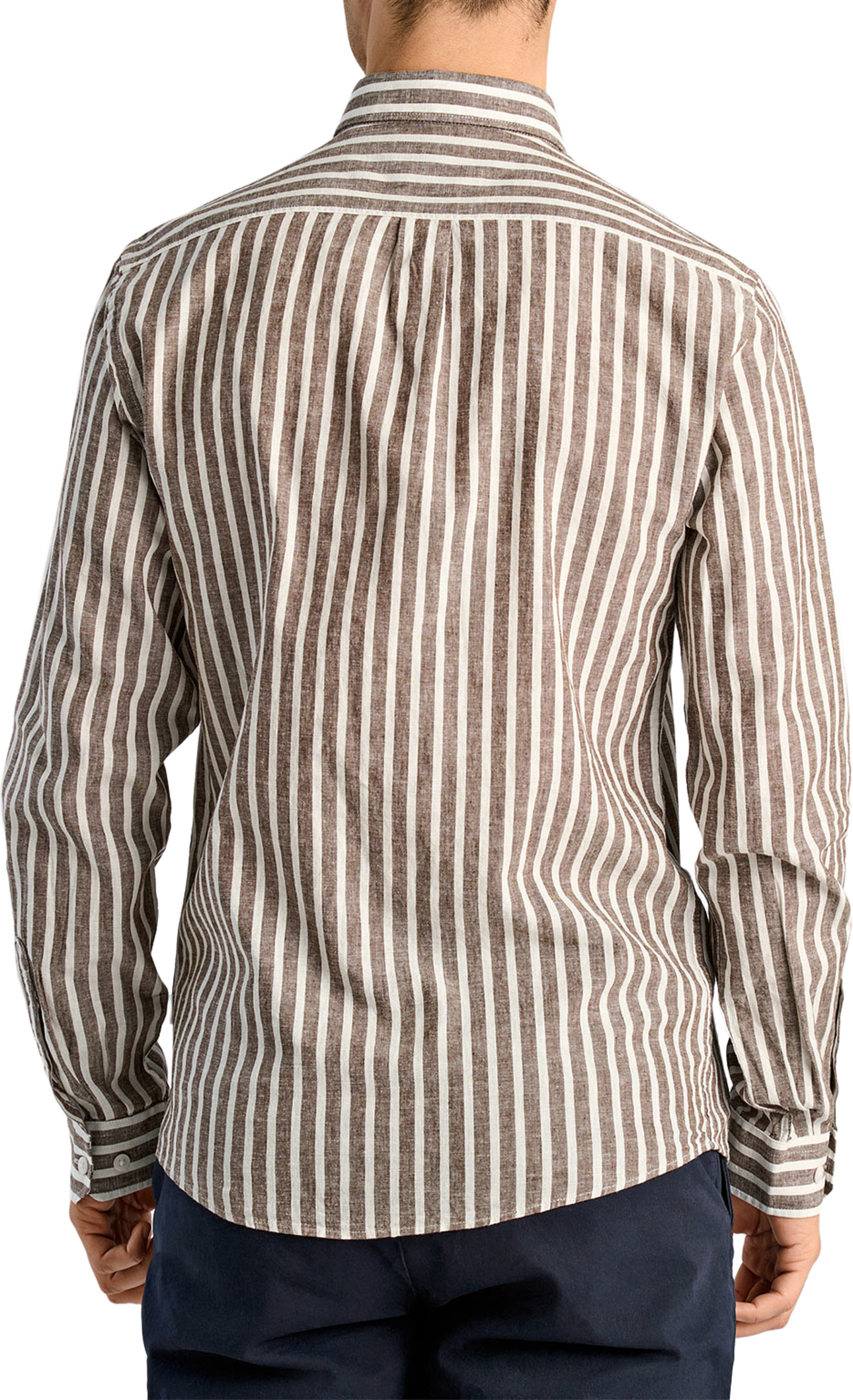 Striped cotton/linen Shirt L/S, från Lindbergh, i färgen Brown. Klicka för att öppna bilden i stort format