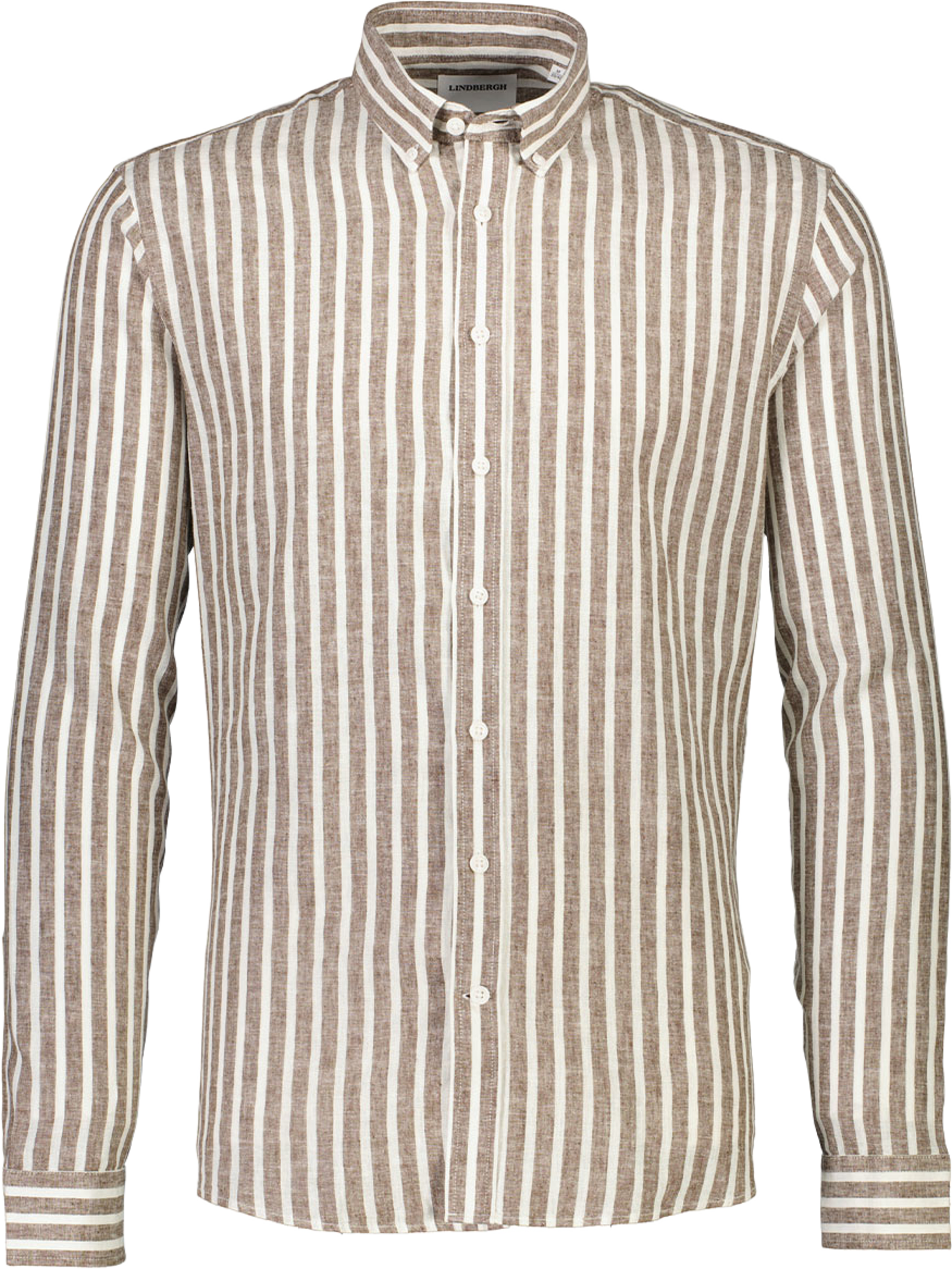 Striped cotton/linen Shirt L/S, från Lindbergh, i färgen Brown. Klicka för att öppna bilden i stort format