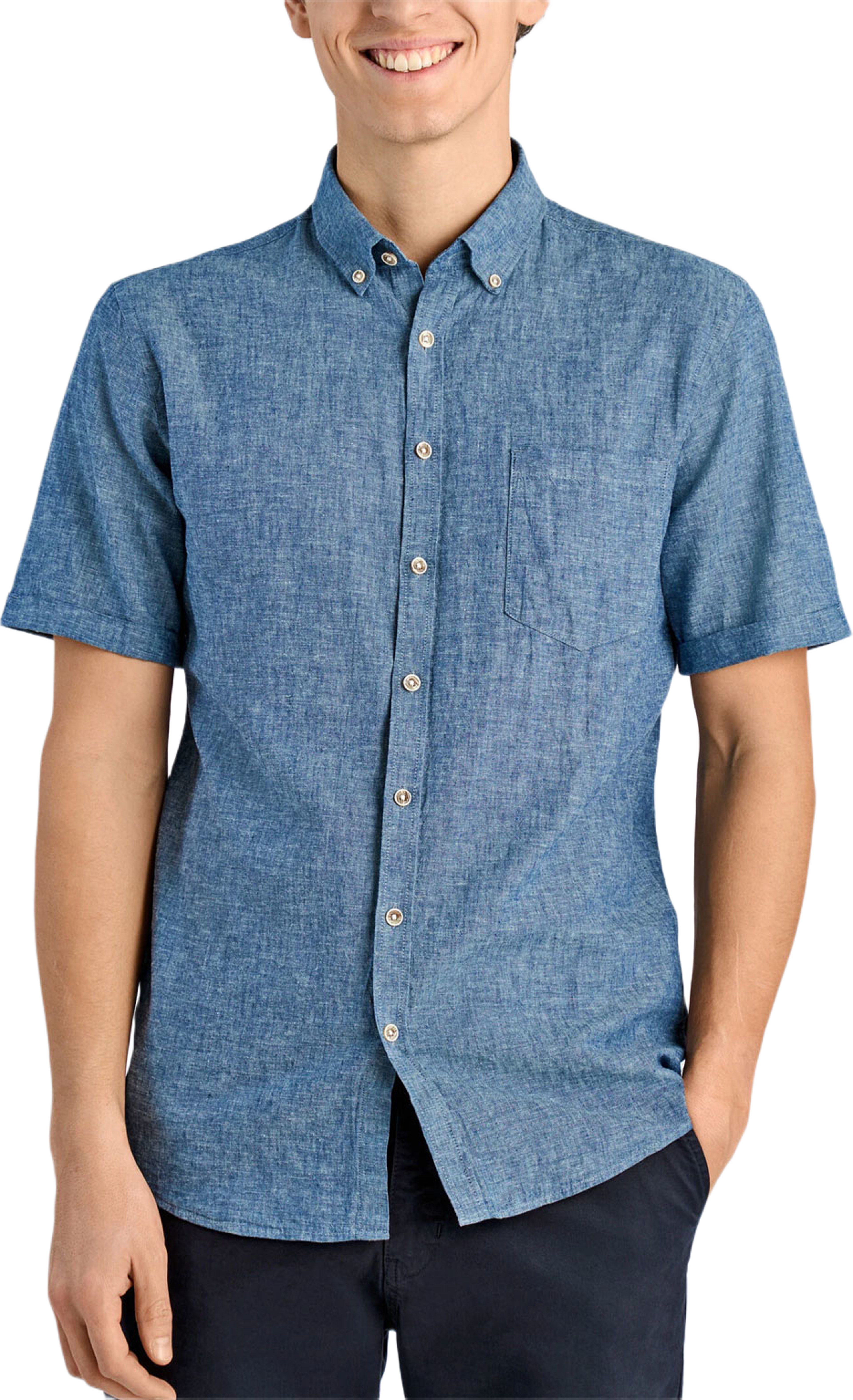 Cotton/linen resort shirt S/S, från Lindbergh, i färgen Navy. Klicka för att öppna bilden i stort format