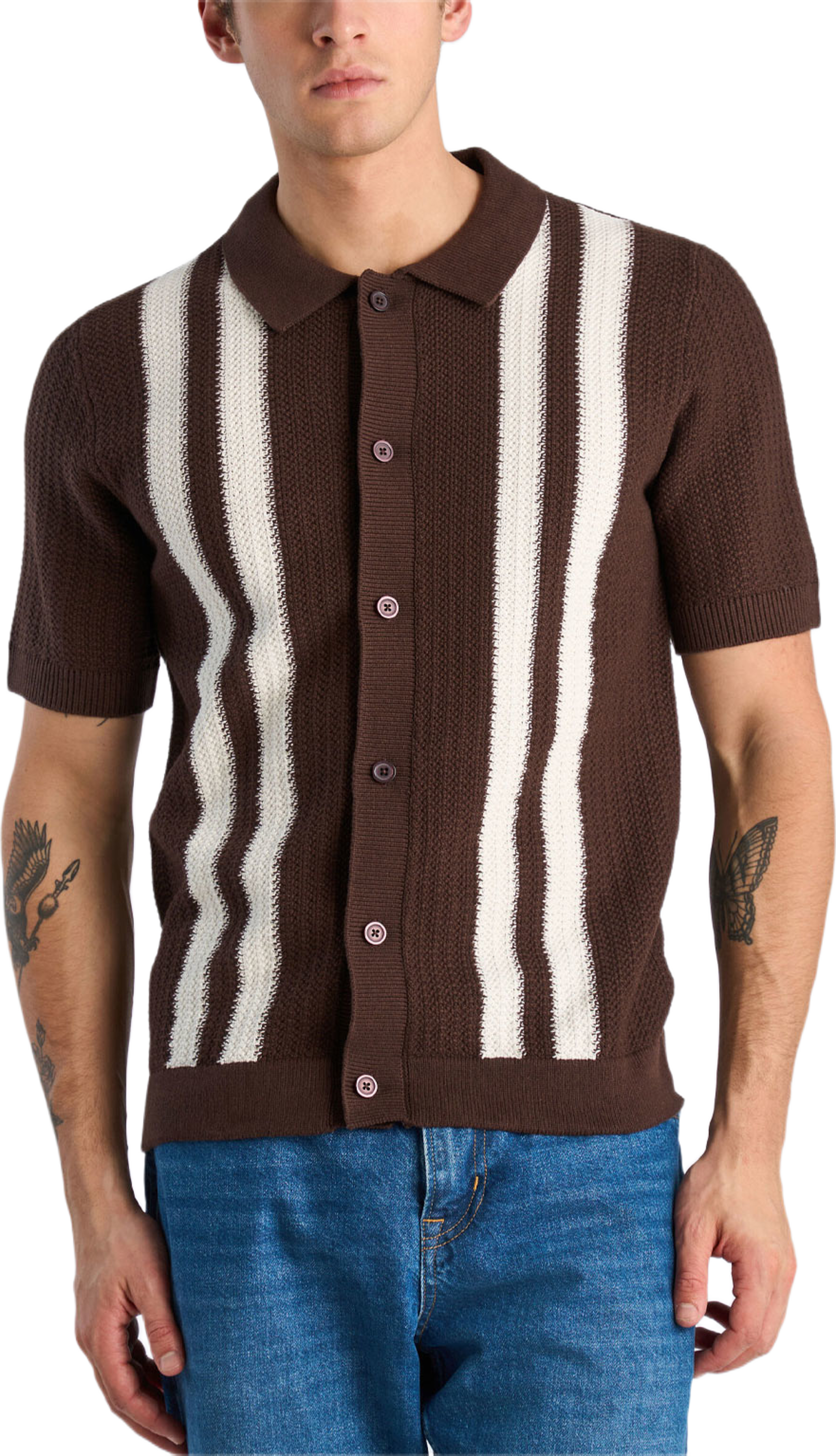 Knitted polo Knit, från Lindbergh, i färgen Brown. Klicka för att öppna bilden i stort format