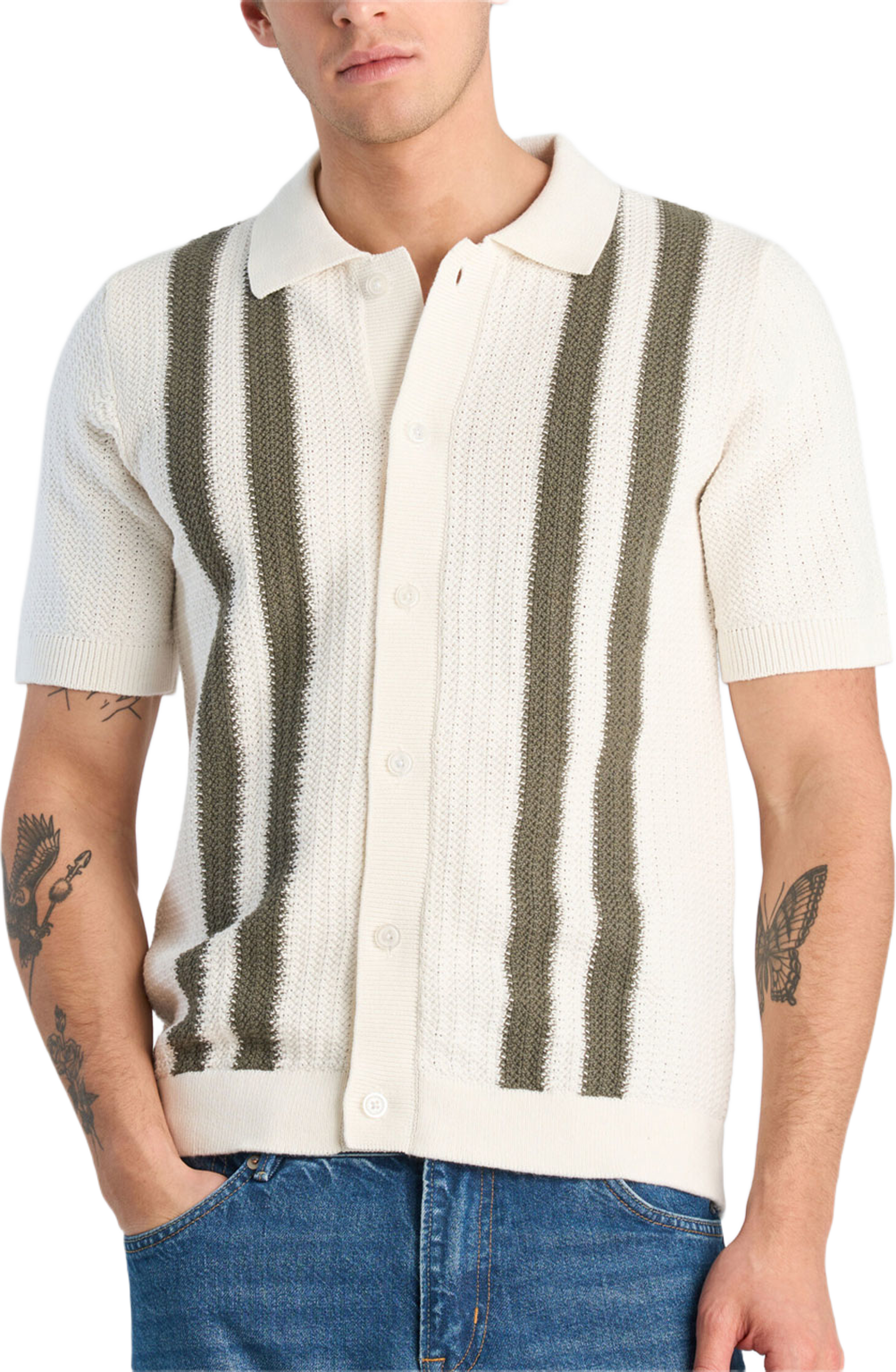 Knitted polo Knit, från Lindbergh, i färgen Army Mel. Klicka för att öppna bilden i stort format