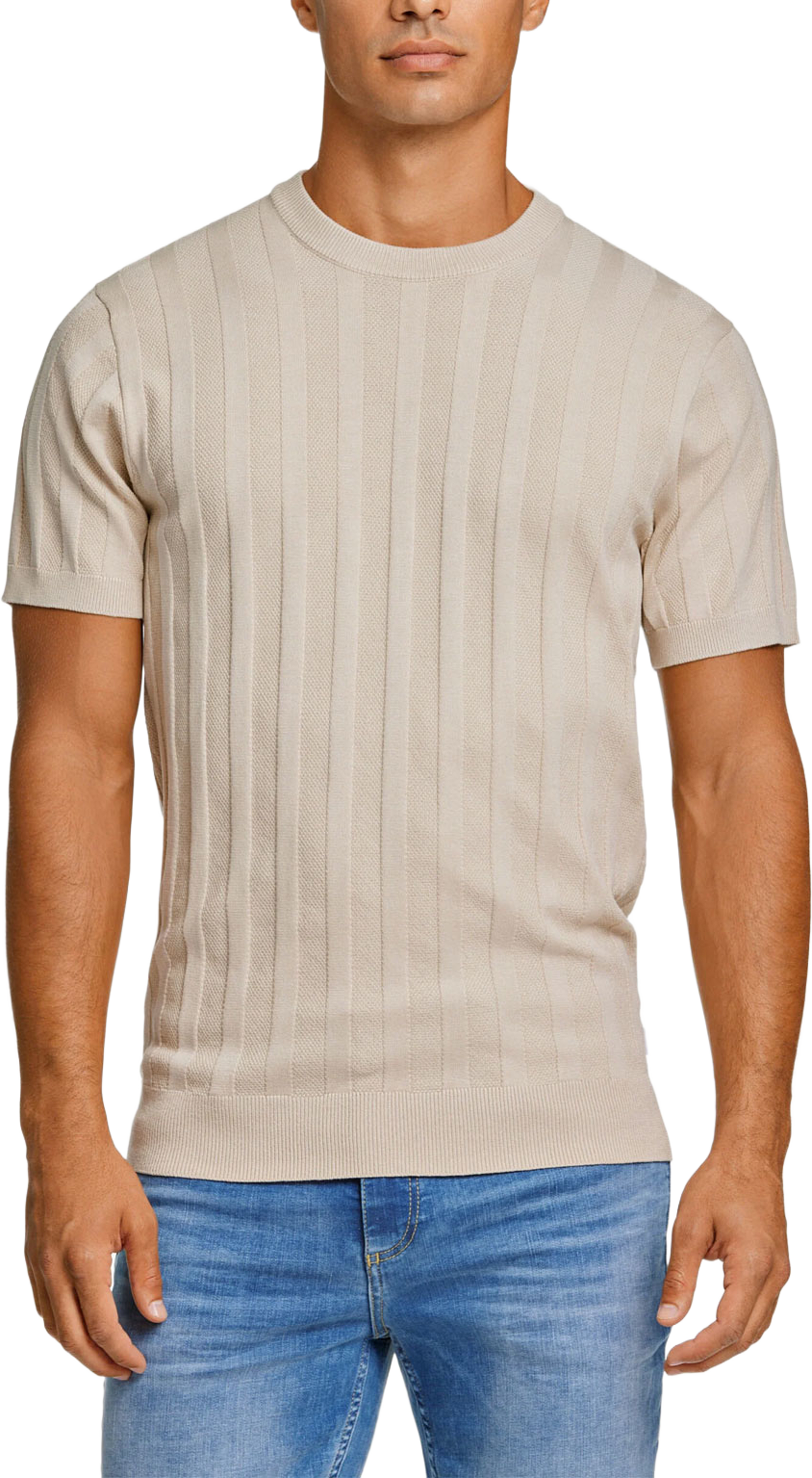 Knitted crew neck T-shirt, från Lindbergh, i färgen Stone. Klicka för att öppna bilden i stort format