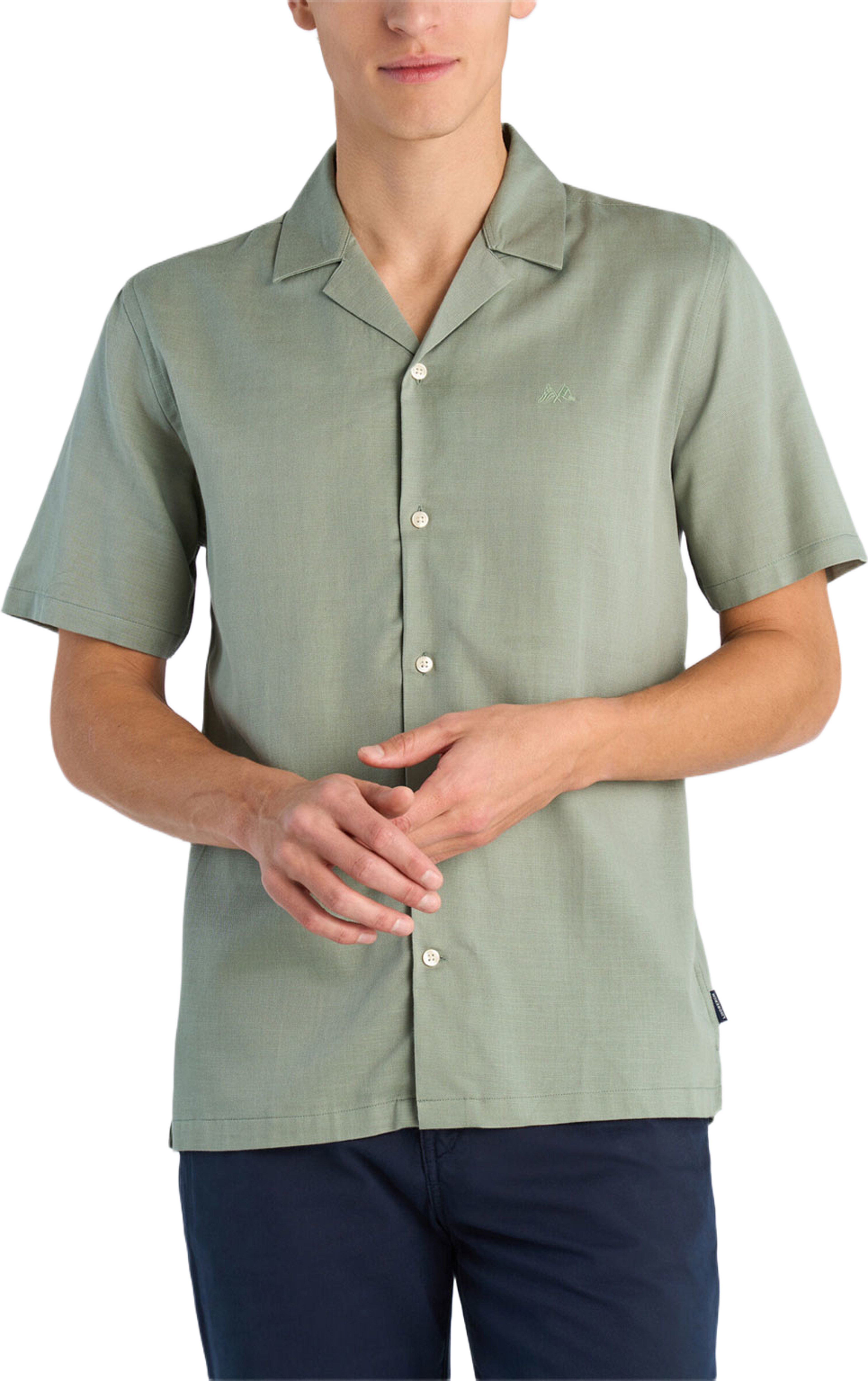 Lyocell blend resort Shirt S/S, från Lindbergh, i färgen Faded Green. Klicka för att öppna bilden i stort format