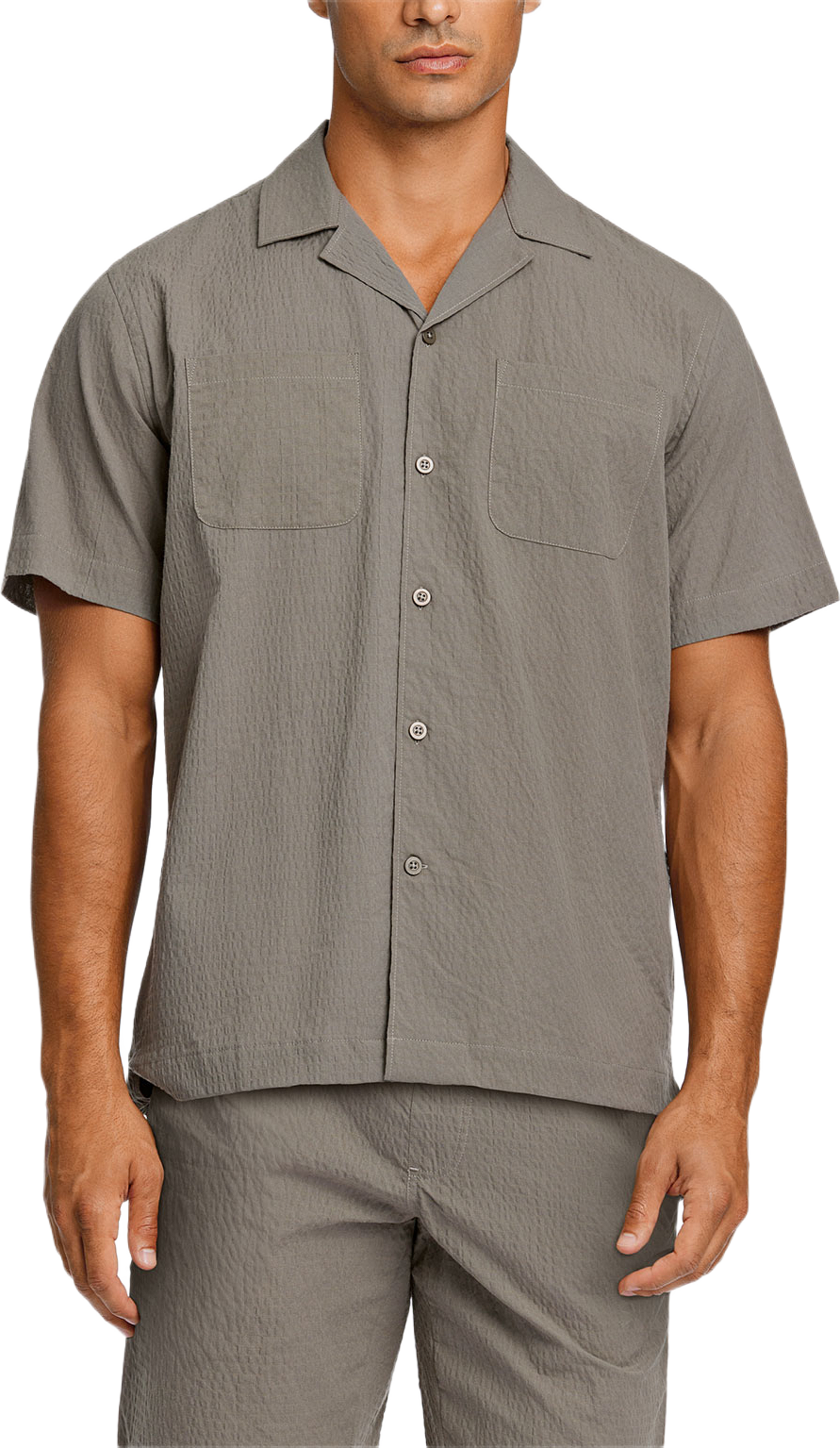 Seersucker shirt + shorts, från Lindbergh, i färgen Lt Army. Klicka för att öppna bilden i stort format