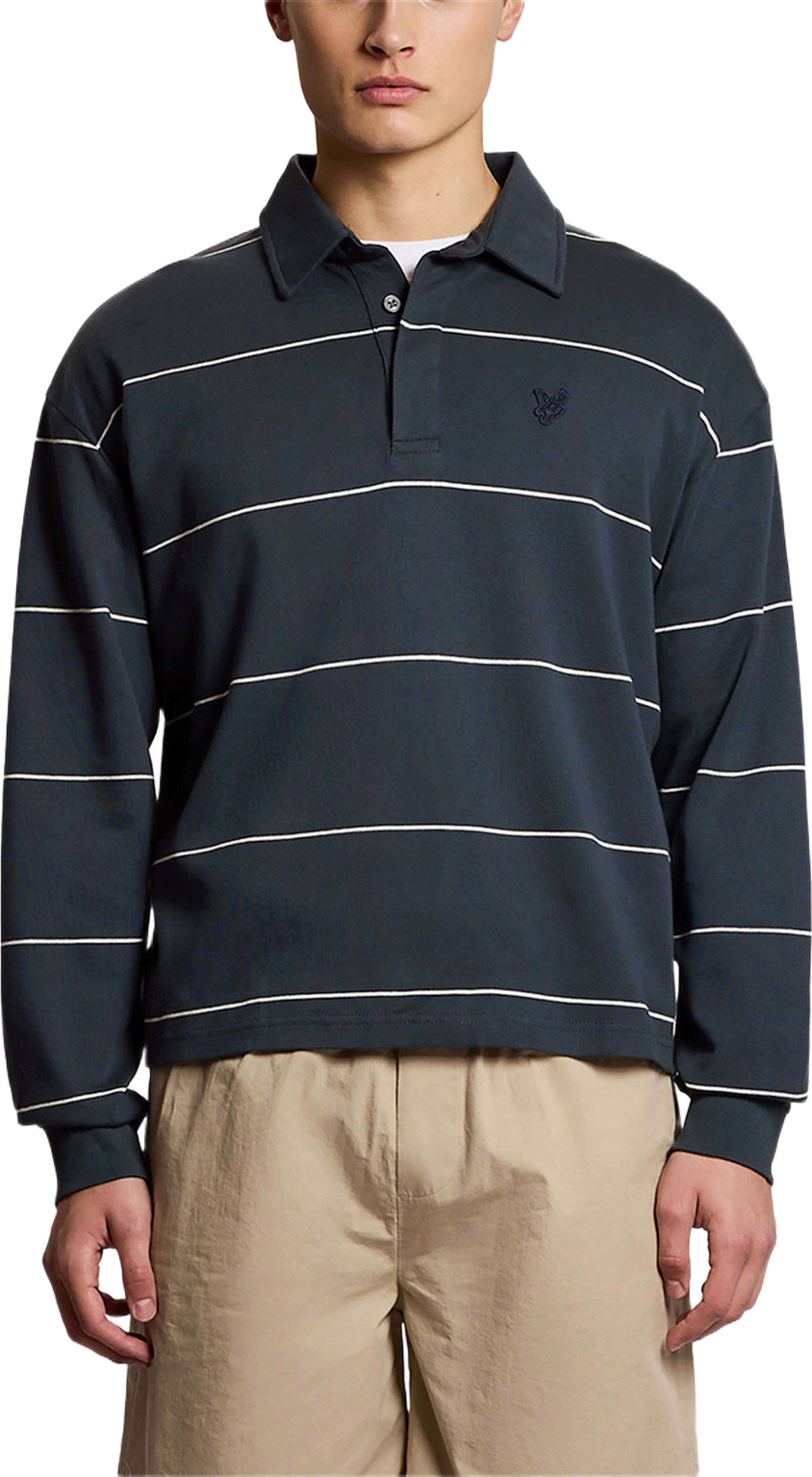 Stripe Collared Sweatshirt, från Lyle & Scott, i färgen Carbon/Light Grey Marl. Klicka för att öppna bilden i stort format