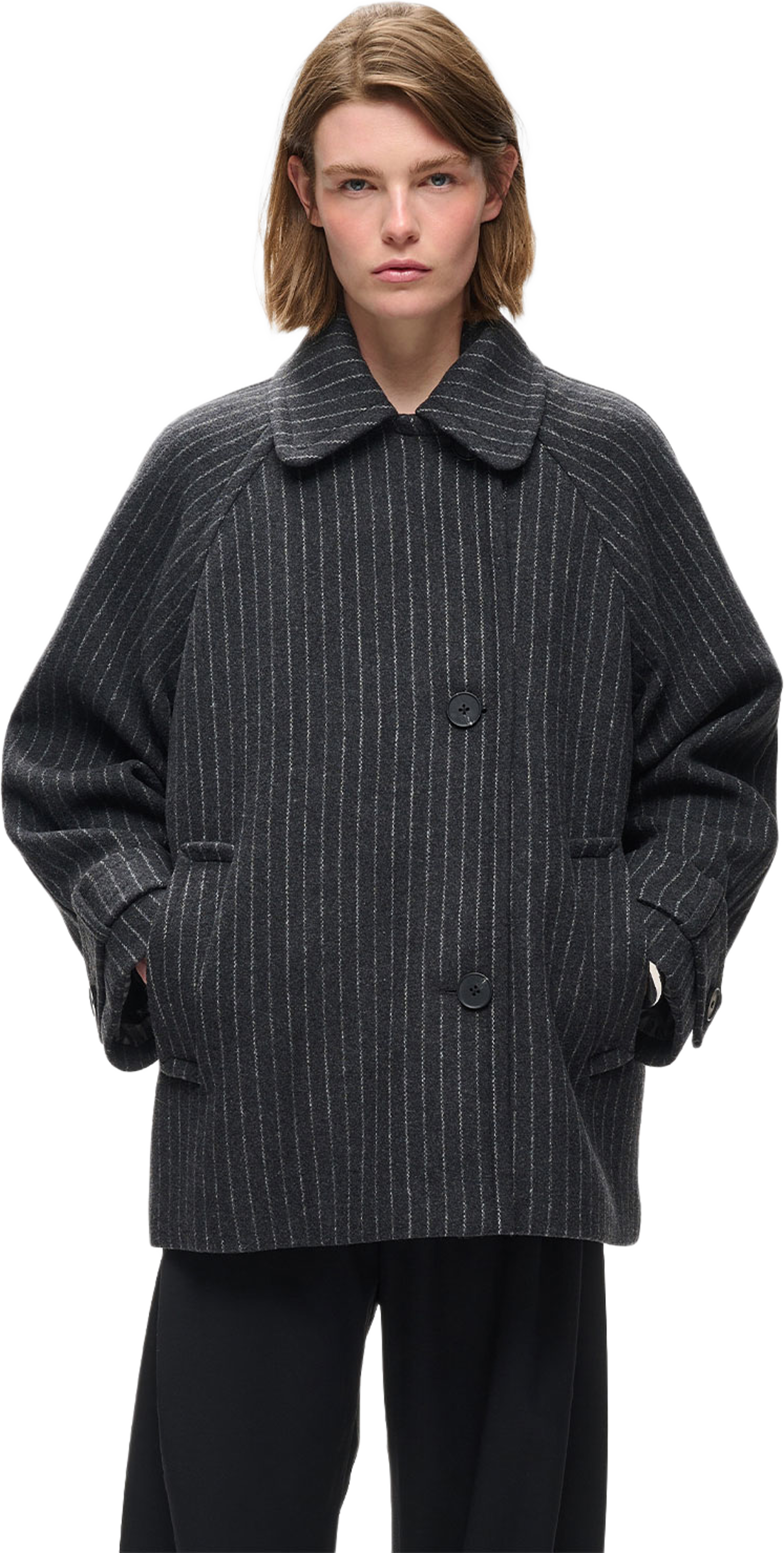 ThoraIW Minona Coat, från Inwear, i färgen Dark Grey Melange Pinstripe. Klicka för att öppna bilden i stort format