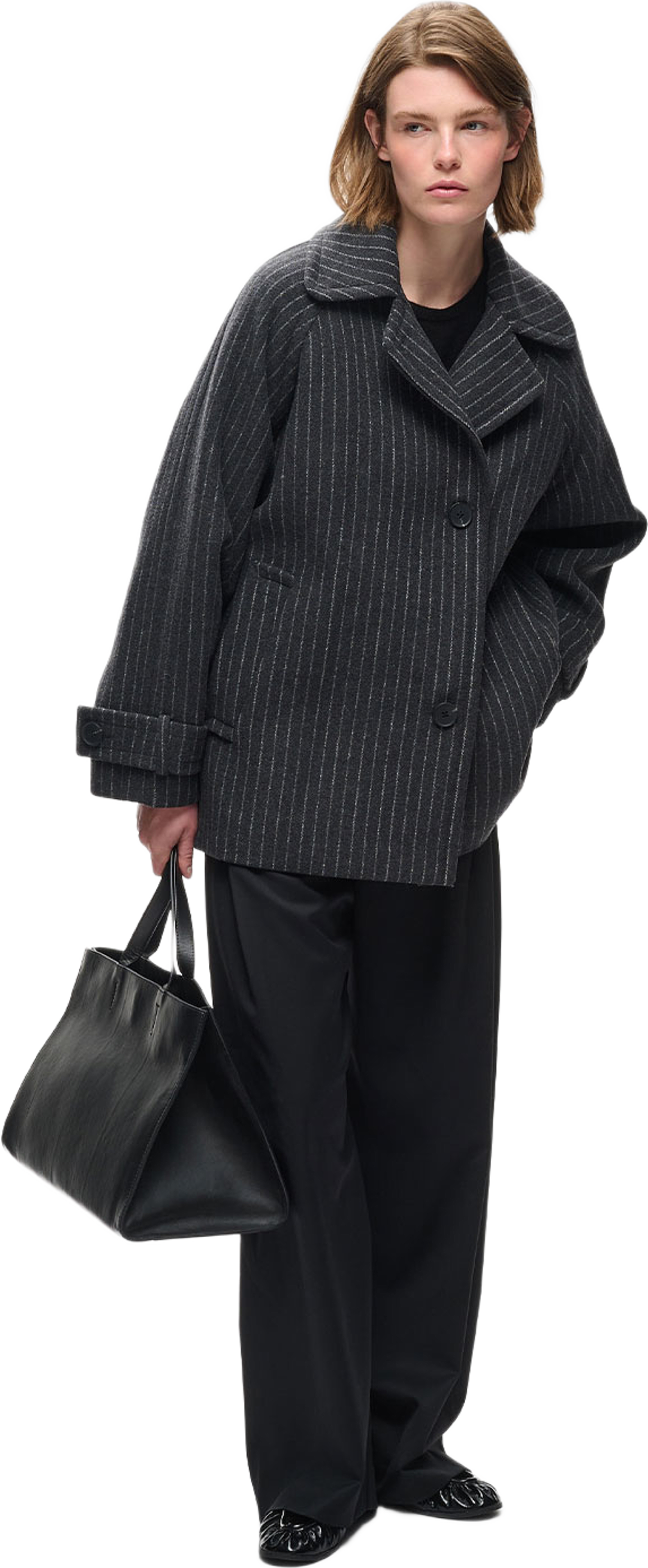 ThoraIW Minona Coat, från Inwear, i färgen Dark Grey Melange Pinstripe. Klicka för att öppna bilden i stort format