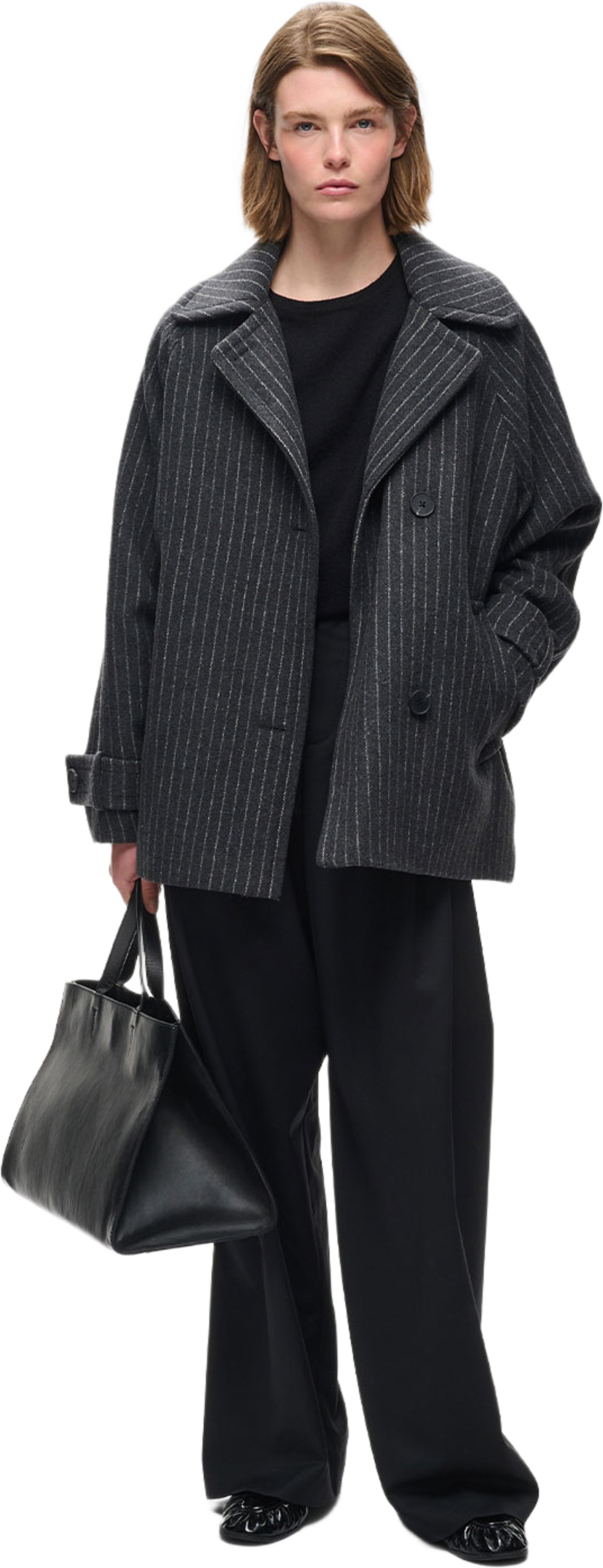 ThoraIW Minona Coat, från Inwear, i färgen Dark Grey Melange Pinstripe. Klicka för att öppna bilden i stort format