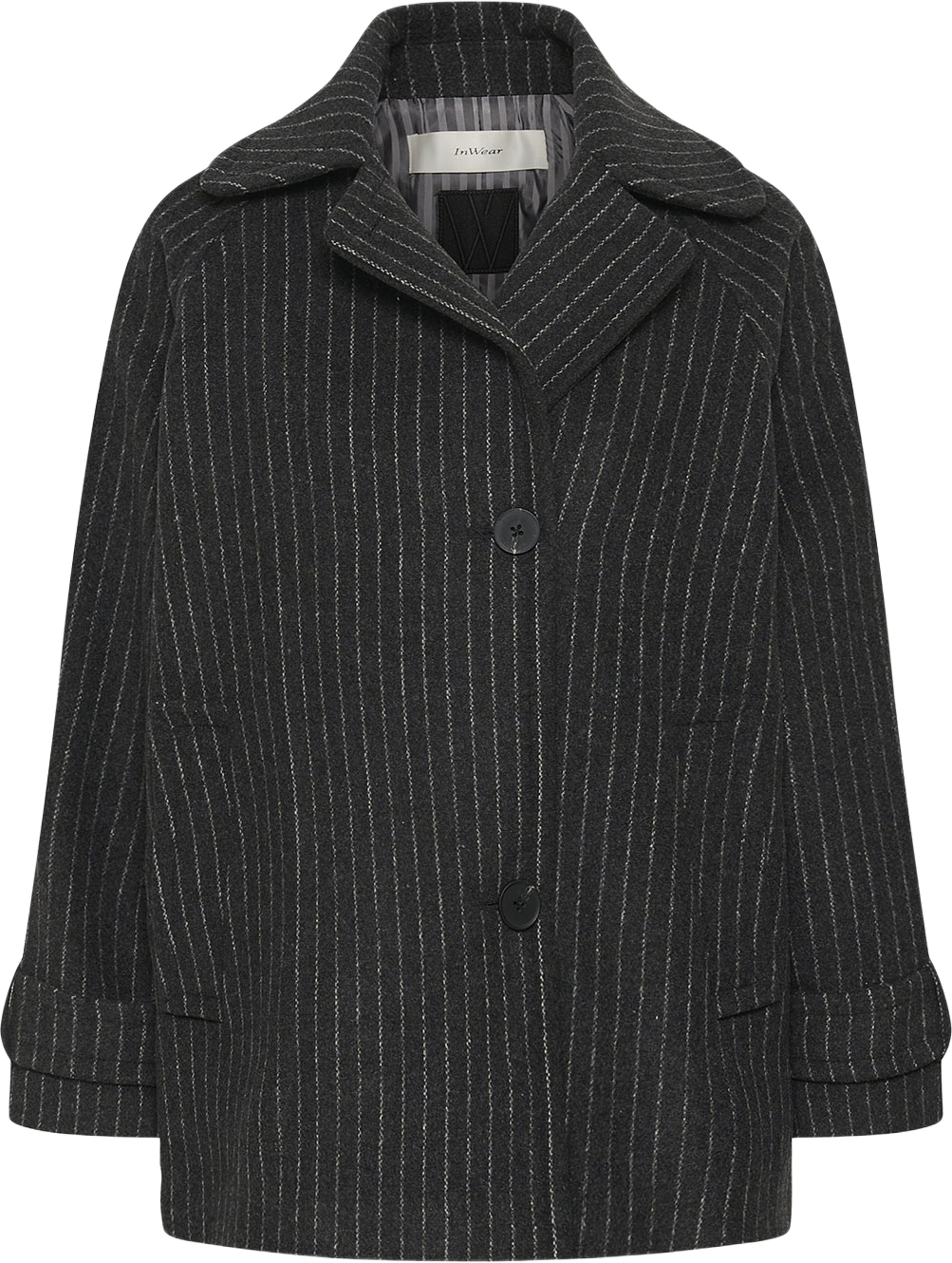 ThoraIW Minona Coat, från Inwear, i färgen Dark Grey Melange Pinstripe. Klicka för att öppna bilden i stort format