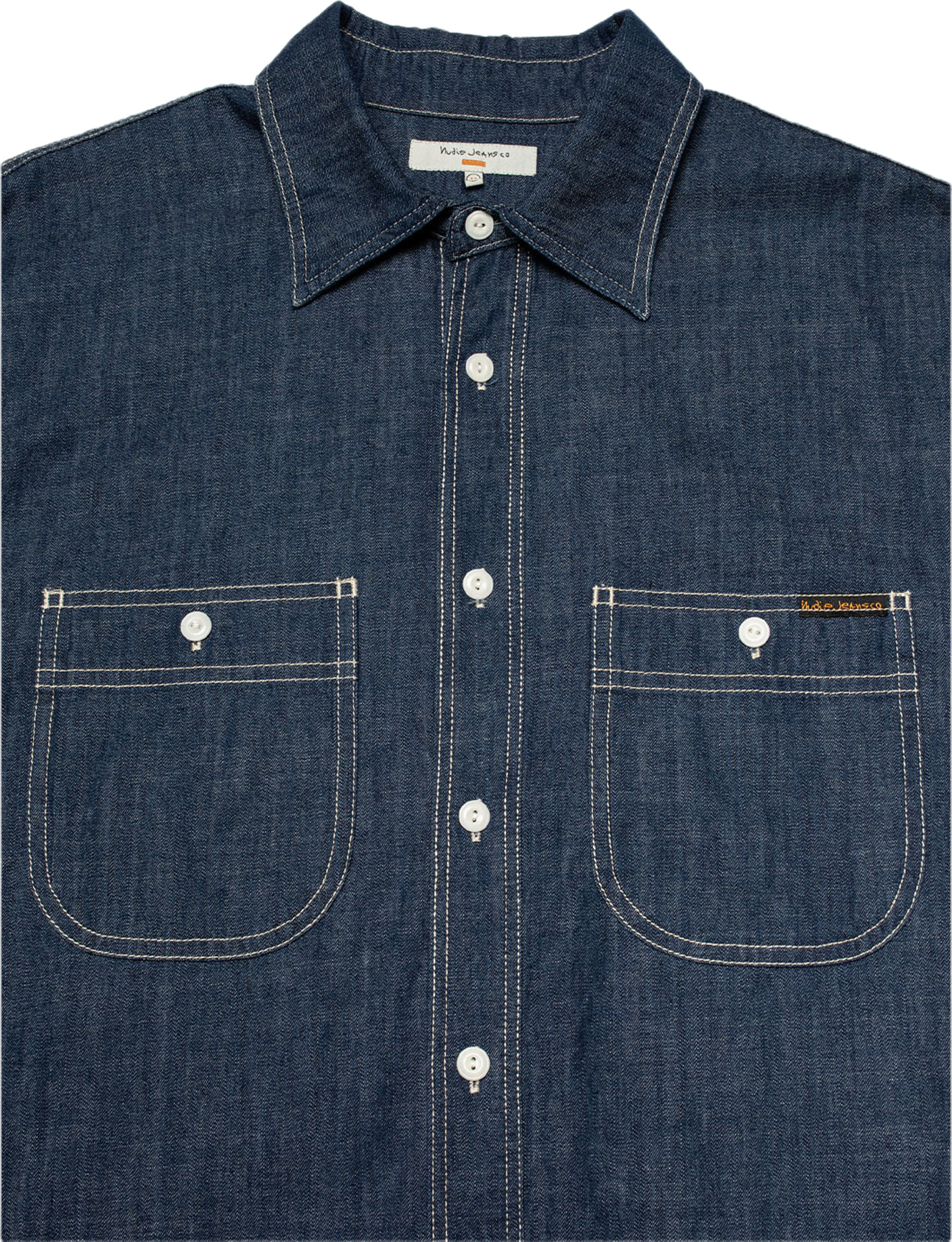 Julian Denim Shirt Rinsed, från Nudie Jeans, i färgen Blue. Klicka för att öppna bilden i stort format