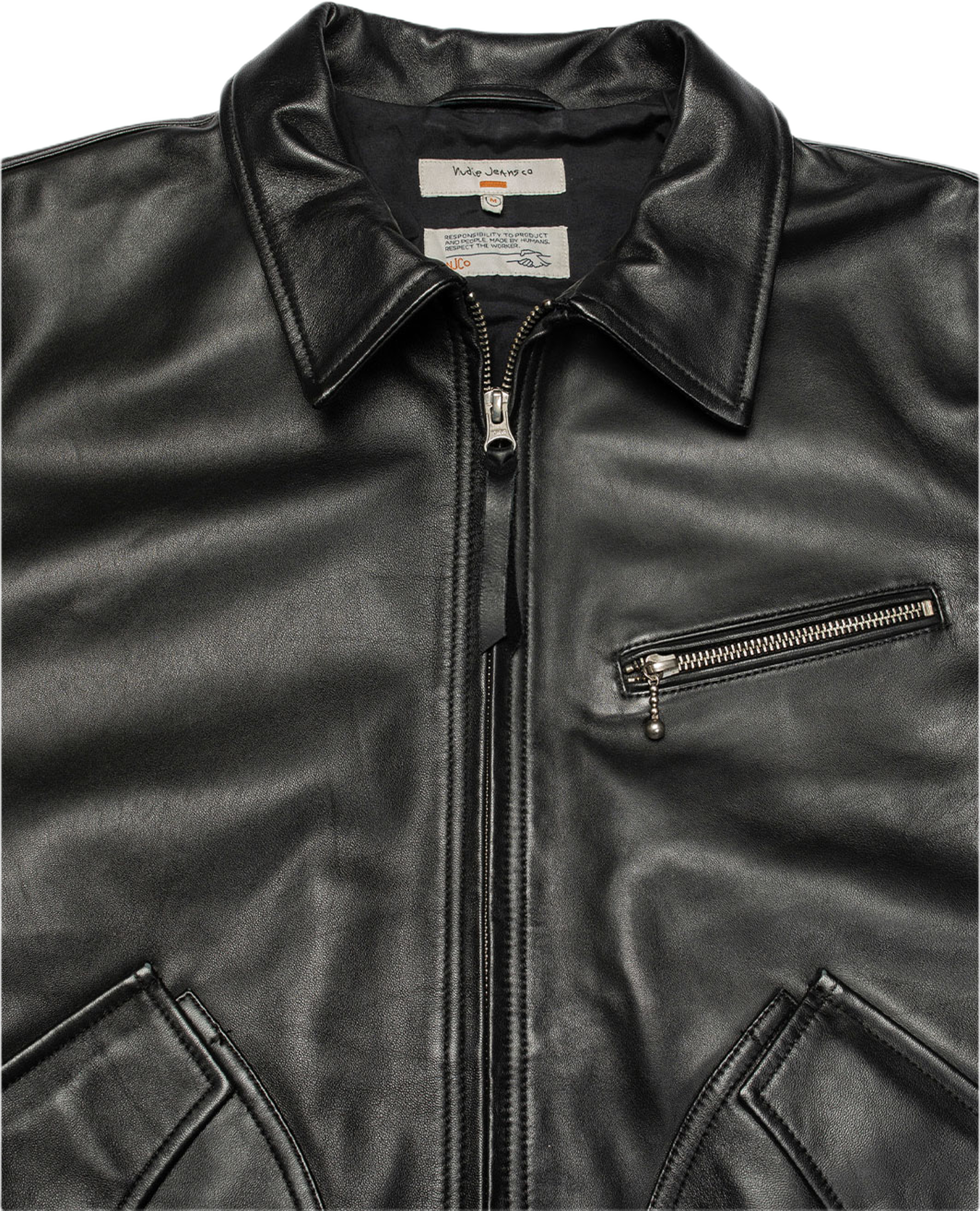 Blake Zip Jacket Leather, från Nudie Jeans, i färgen Black. Klicka för att öppna bilden i stort format