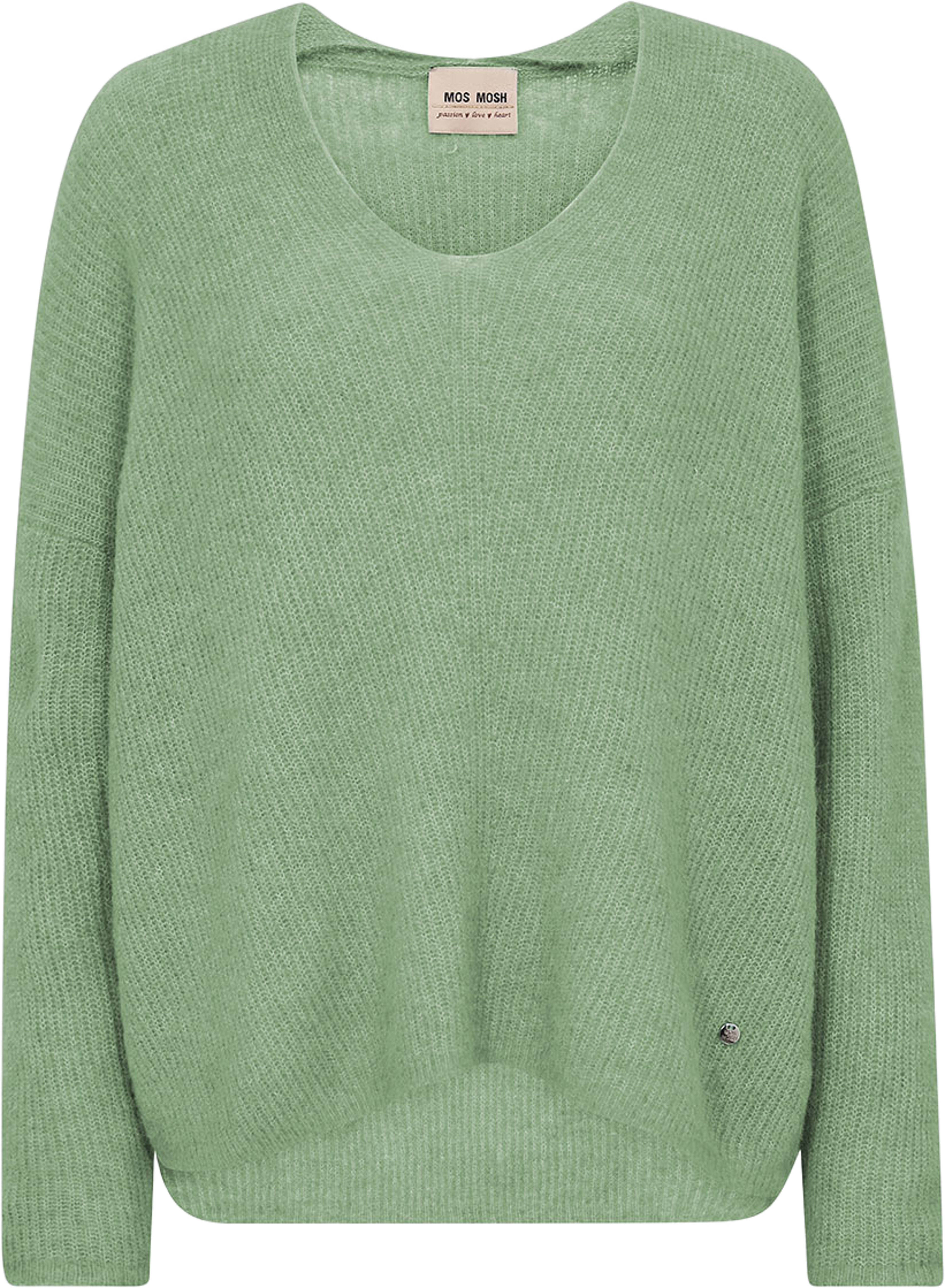 Thora V-Neck Knit, från Mos Mosh, i färgen Turf Green. Klicka för att öppna bilden i stort format