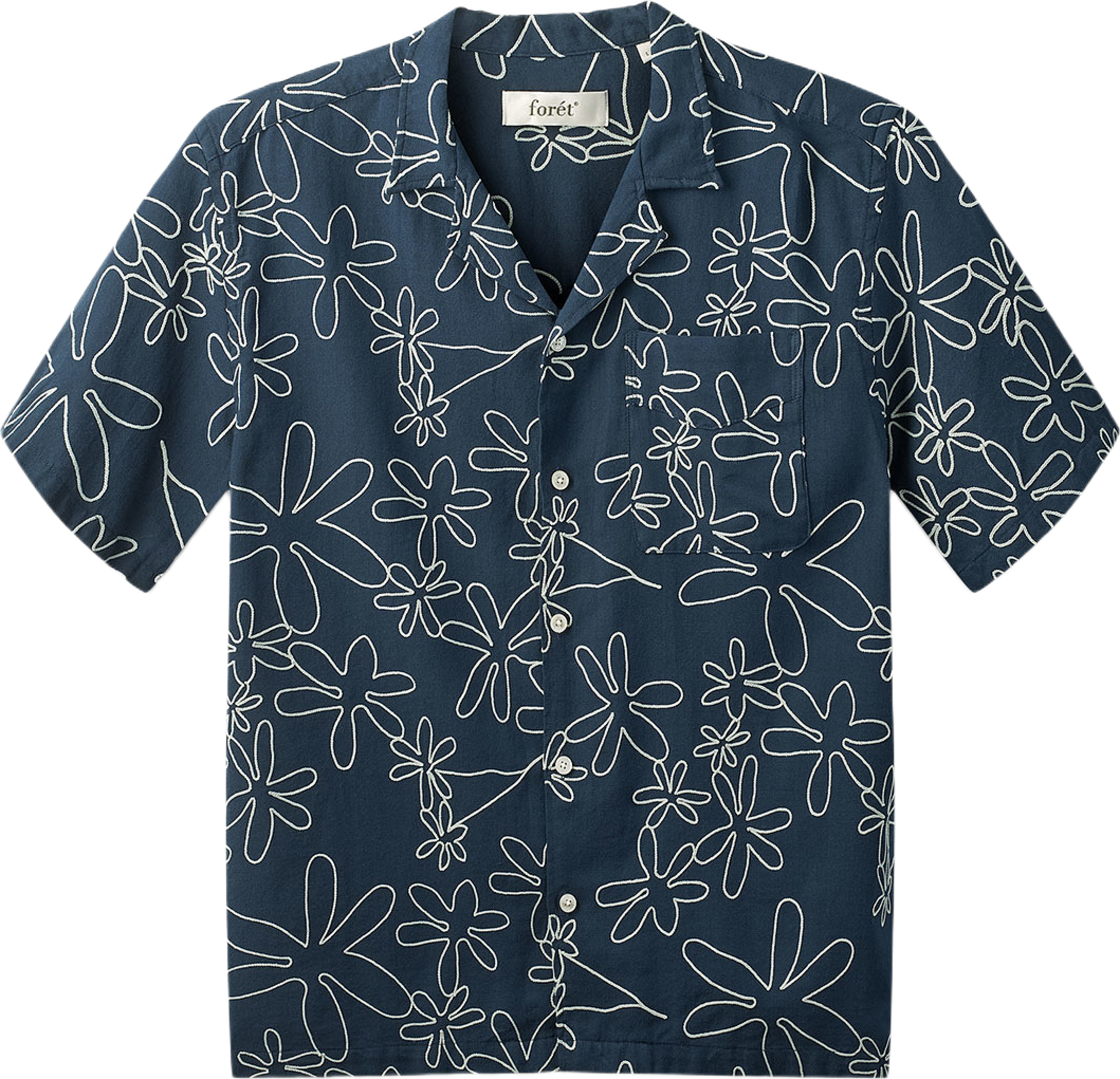 PEER EMBROIDERY REGULAR FIT SS SHIRT, från Forét, i färgen Navy. Klicka för att öppna bilden i stort format