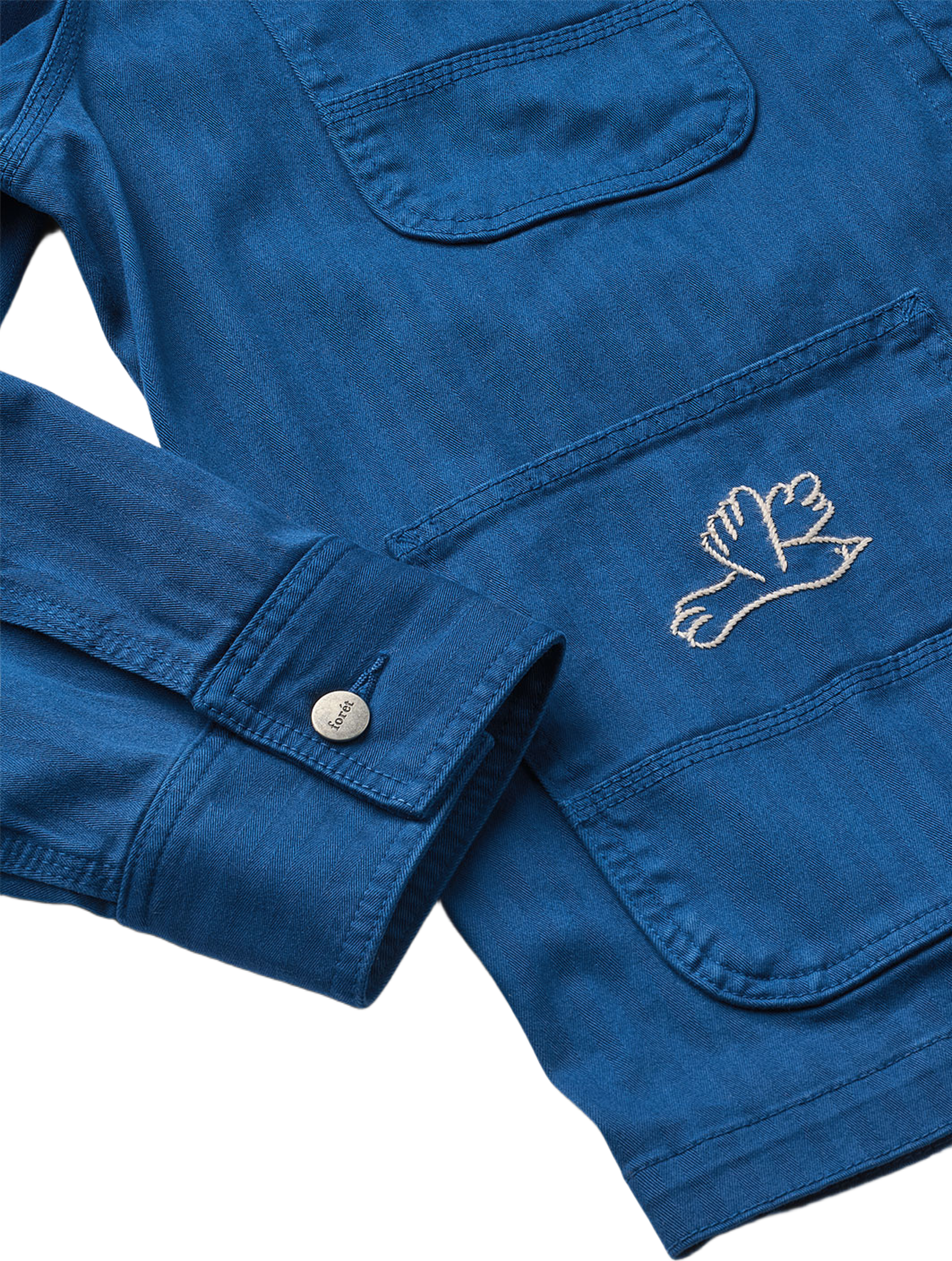 FORAGER EMBROIDERED OVERSHIRT, från Forét, i färgen Heritage Blue. Klicka för att öppna bilden i stort format