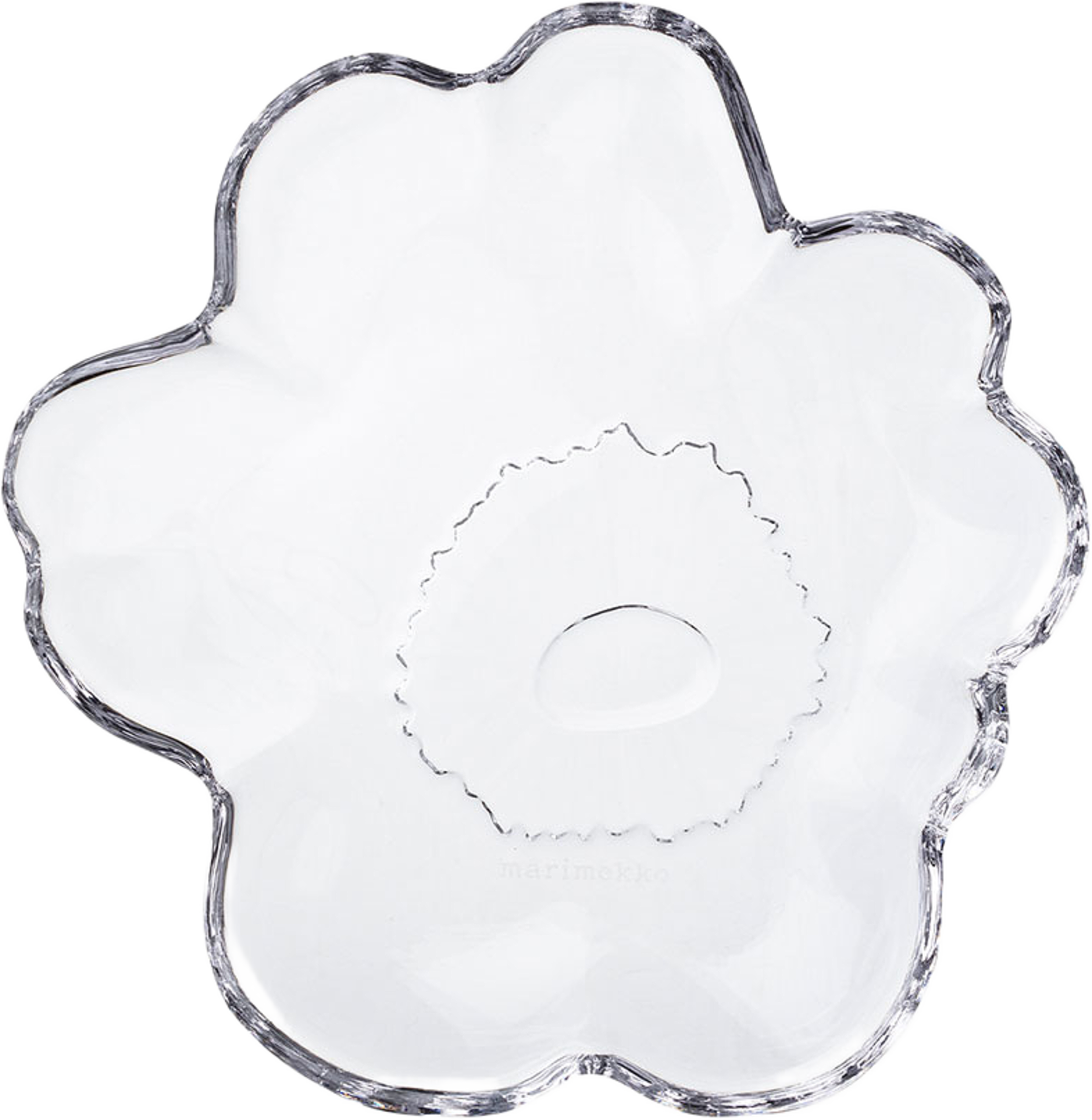 Unikko Glass Plate 13cm, från Marimekko, i färgen Clear. Klicka för att öppna bilden i stort format