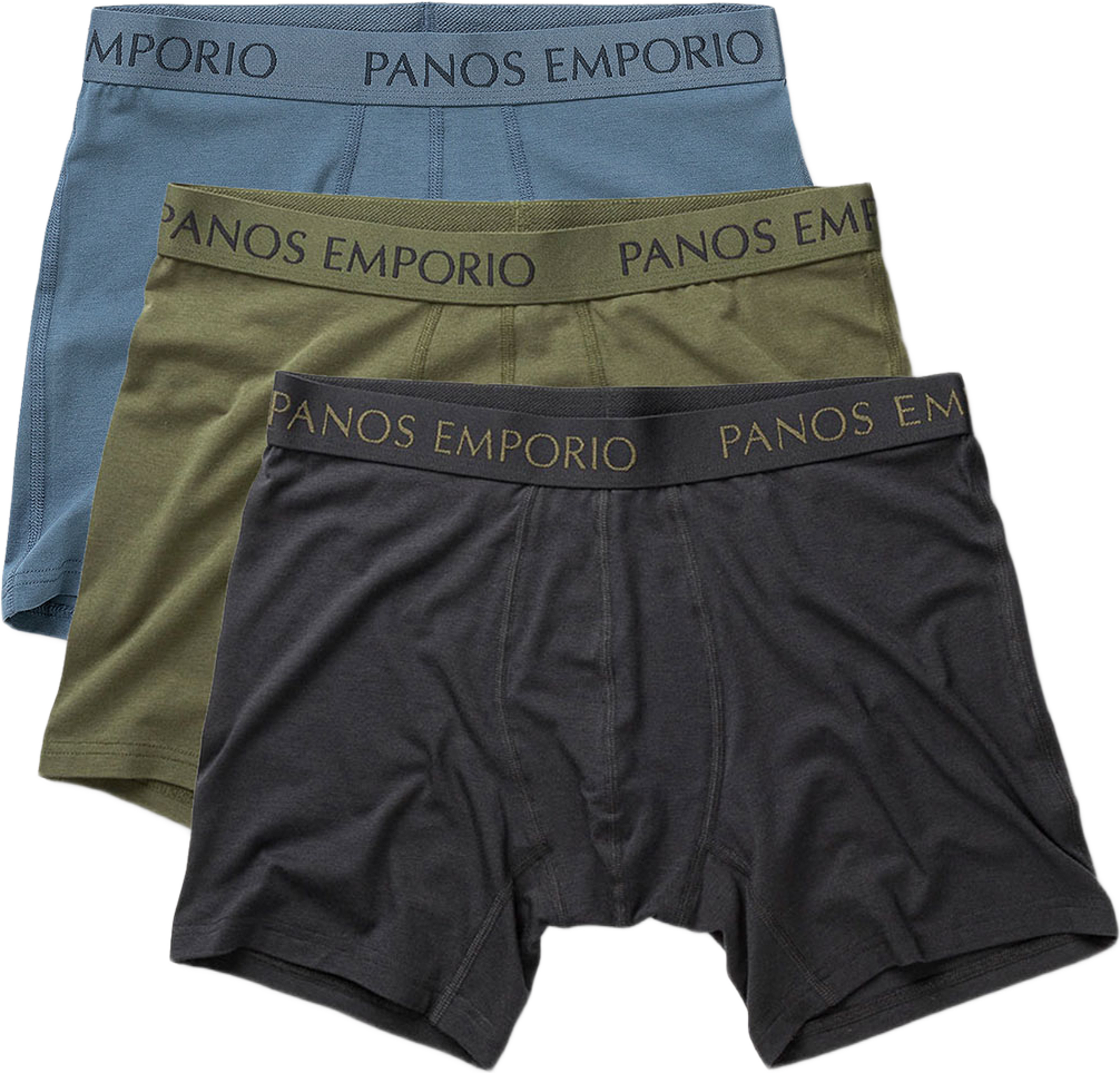 3pk Base Bamboo Boxer, från Panos Emporio, i färgen Grey/Olive/Bluesteel. Klicka för att öppna bilden i stort format