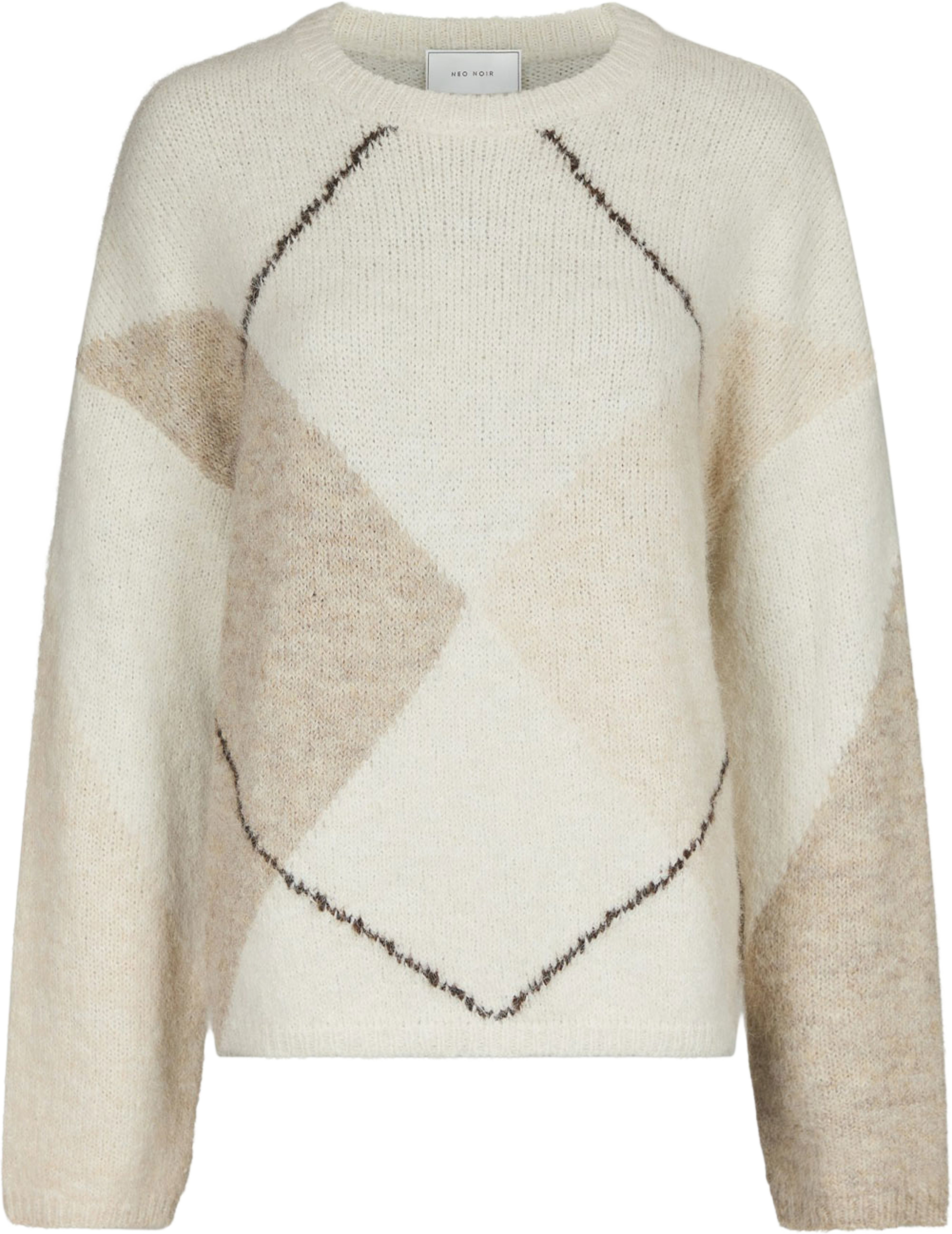 Inga Check Fluff Knit Blouse, från Neo Noir, i färgen Creme. Klicka för att öppna bilden i stort format